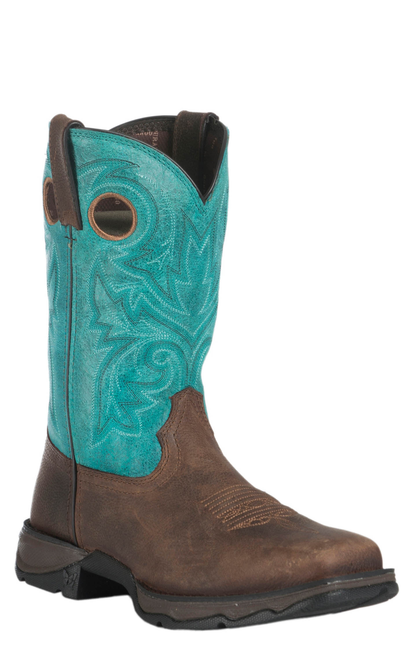 Durango Women's Lady Rebel Brown and Turquoise Square Steel Toe Work Boot - Image 1