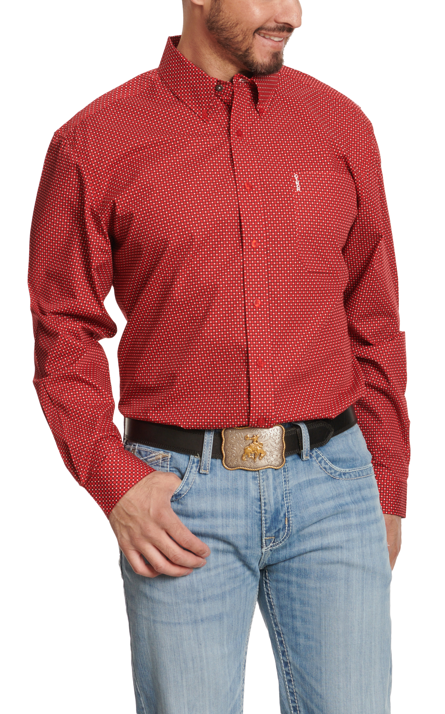 Cinch Men's Red & Black Geo Modern Fit Western Shirt - Image 1