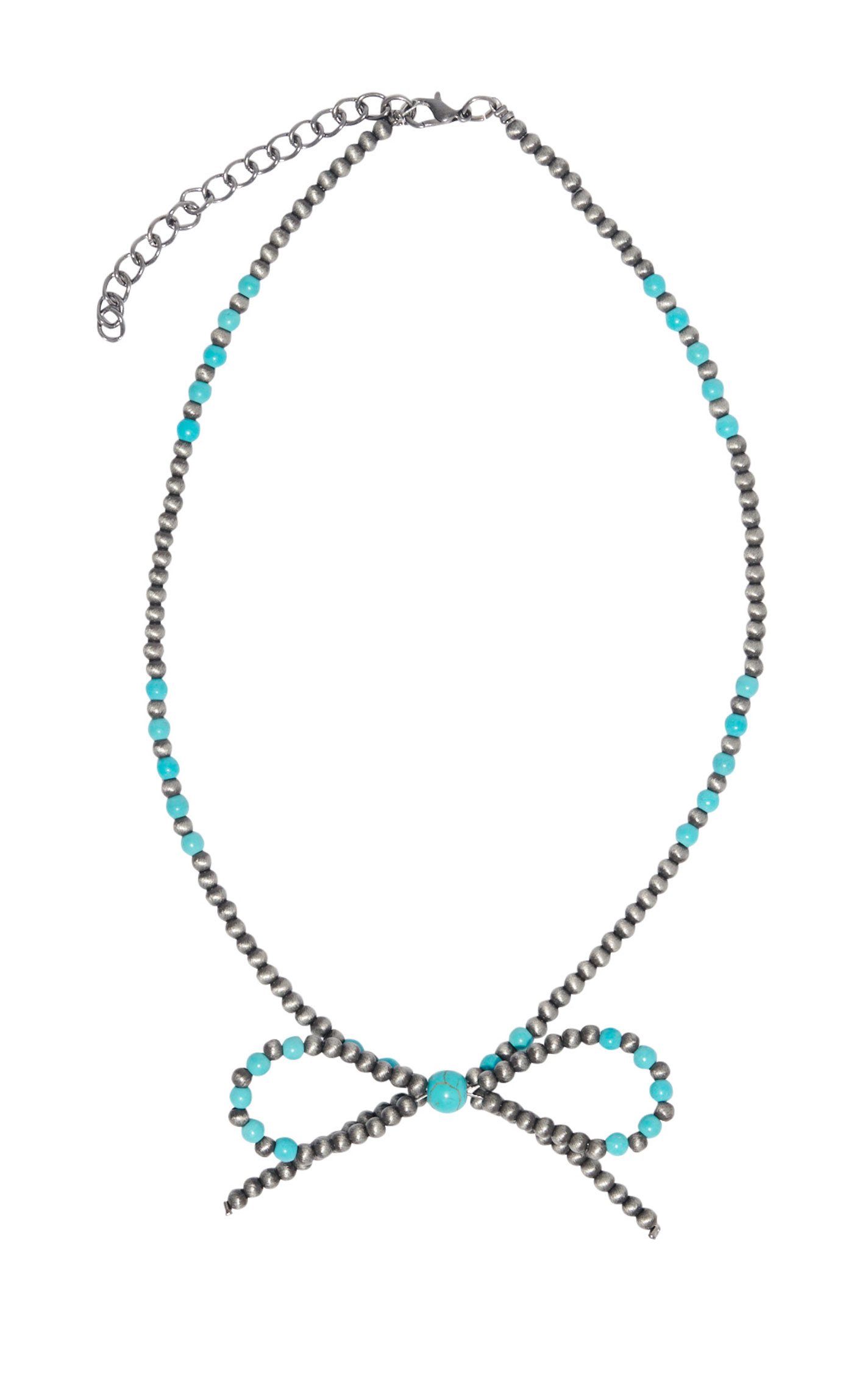 Rockin' C Navajo Pearl Bead & Turquoise Bow Long Necklace - Image 1