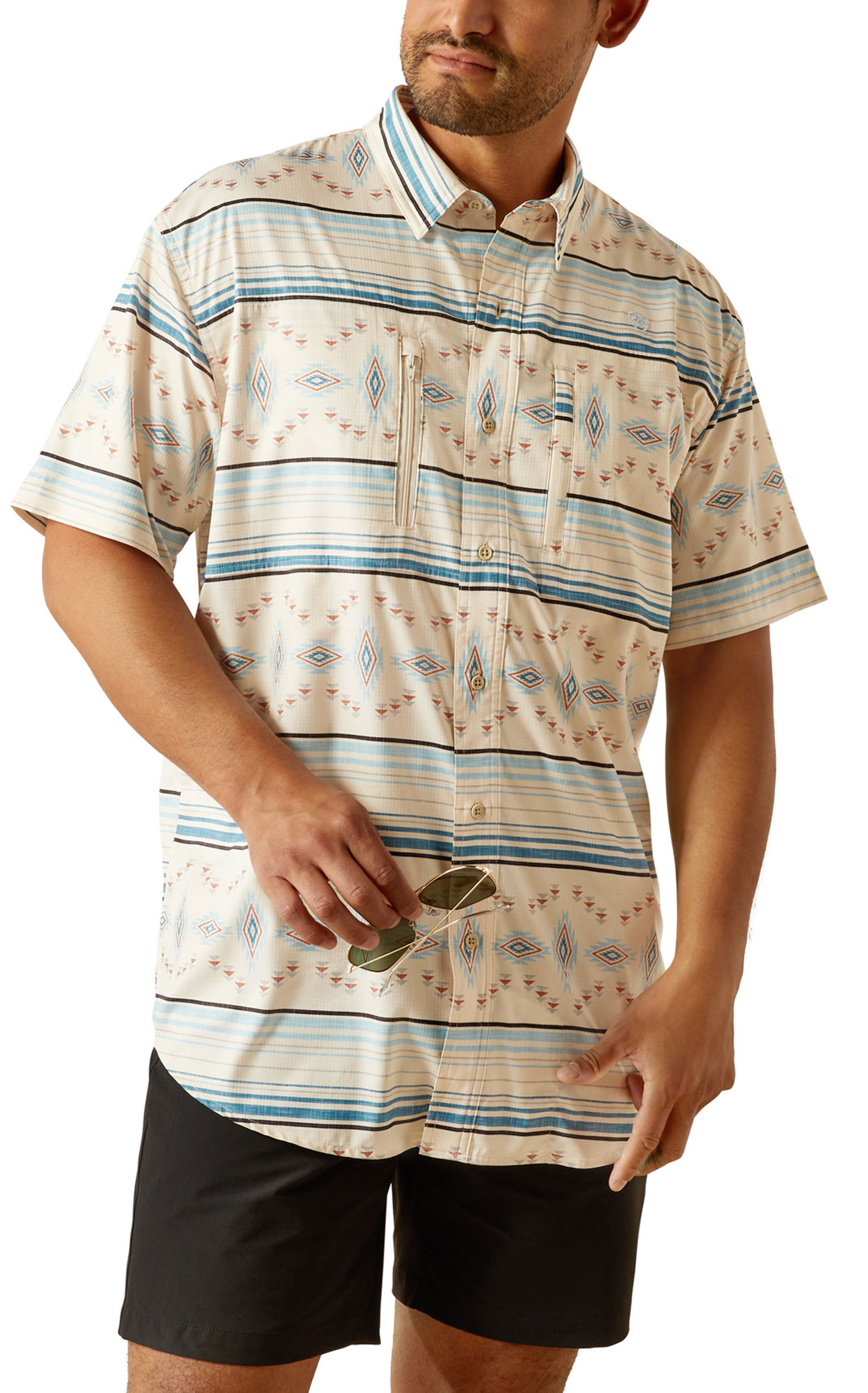 Ariat Men's VentTEK Latte & Aztec Print Shirt - Image 1