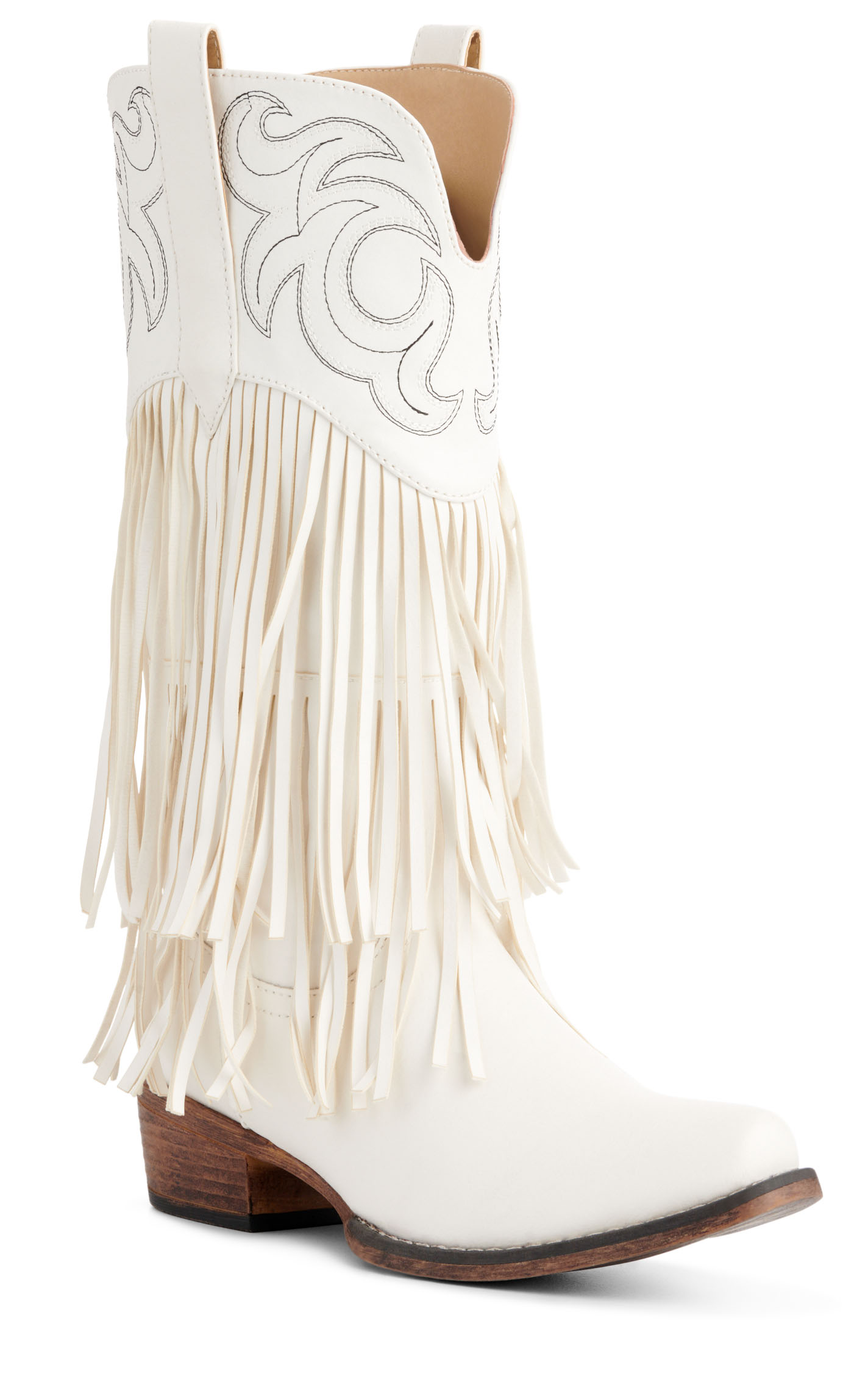 Roper Women's Ivory Faux Leather with Fringe Snip Toe Boots - Image 1
