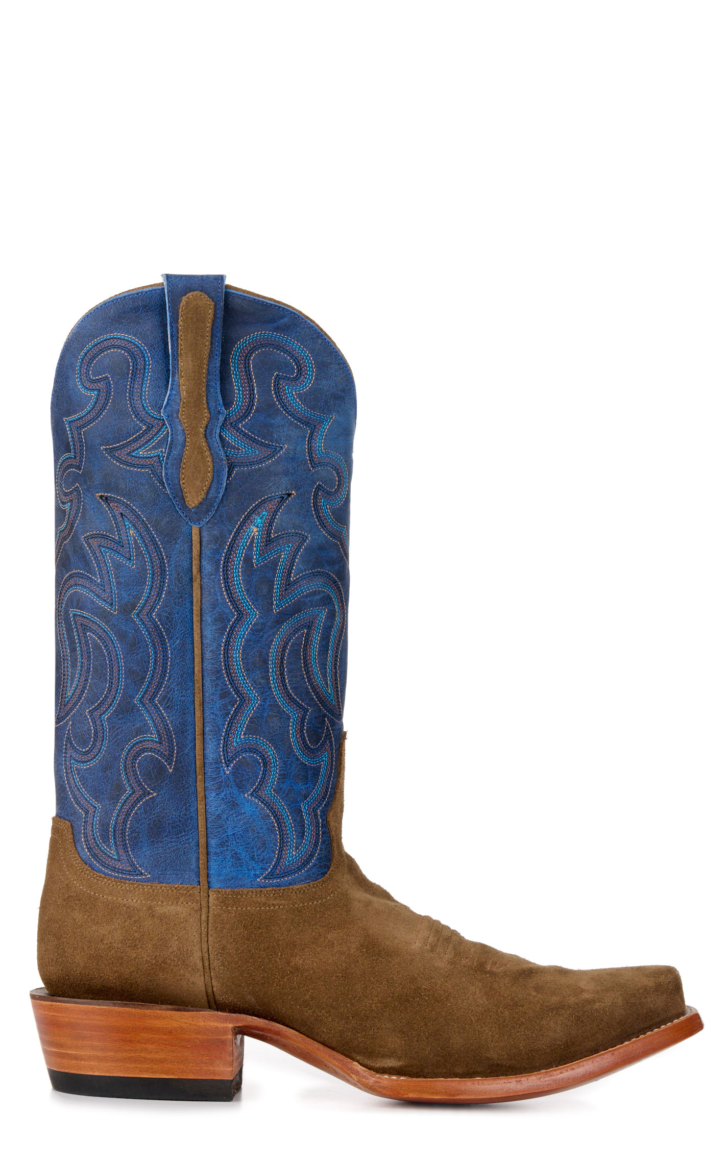 Cavender's Men's Shiitake Brown Roughout and Blue Punchy Square Toe Cowboy Boots - Image 1