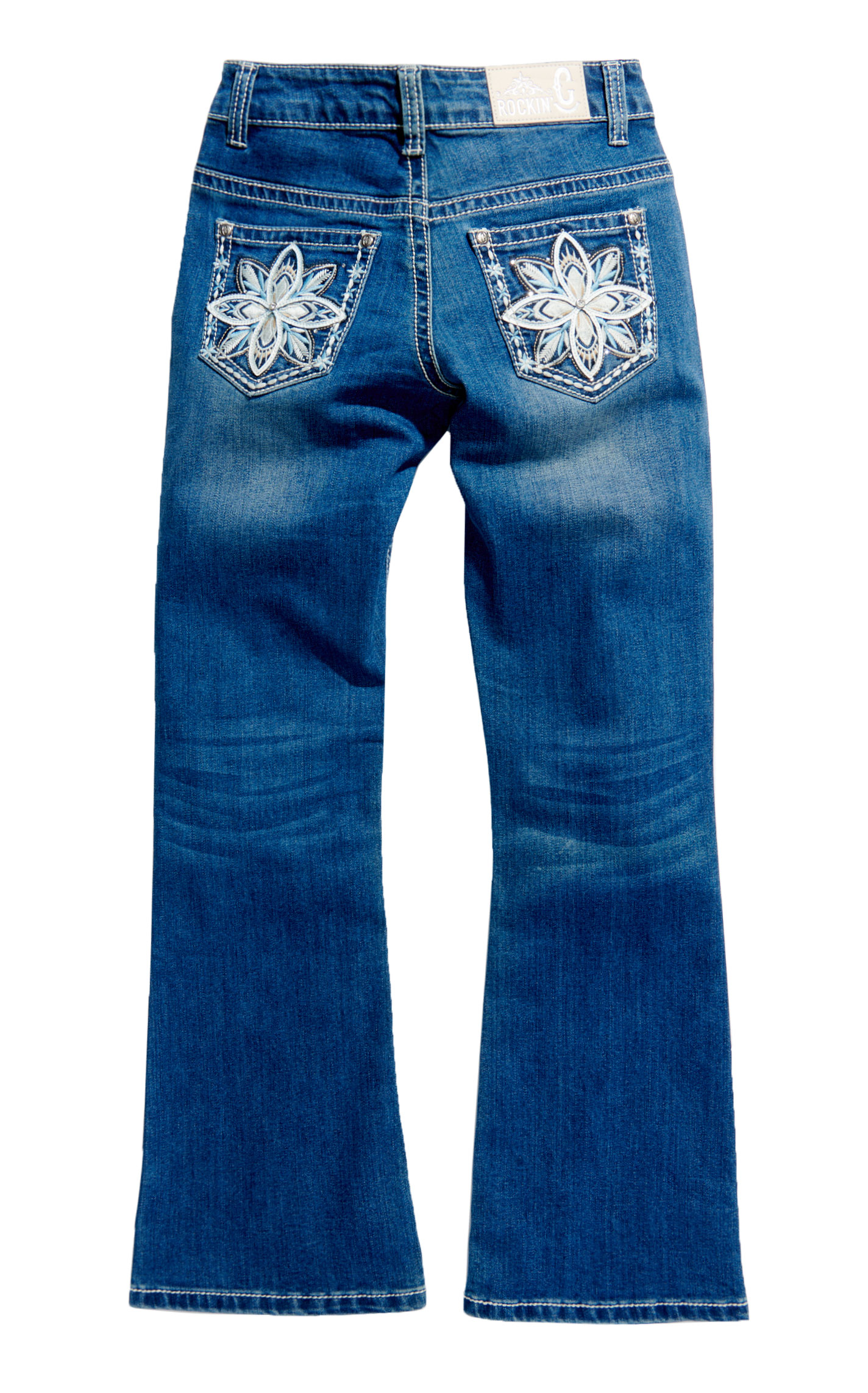 Rockin C Girl's Medium Wash Medallion Bootcut Jeans - Image 1