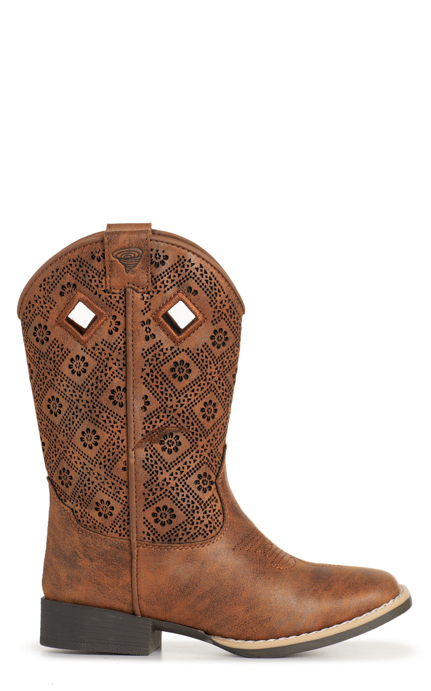 Twister Kid's Prue Caramel Perforated Floral Square Toe Boots - Image 1