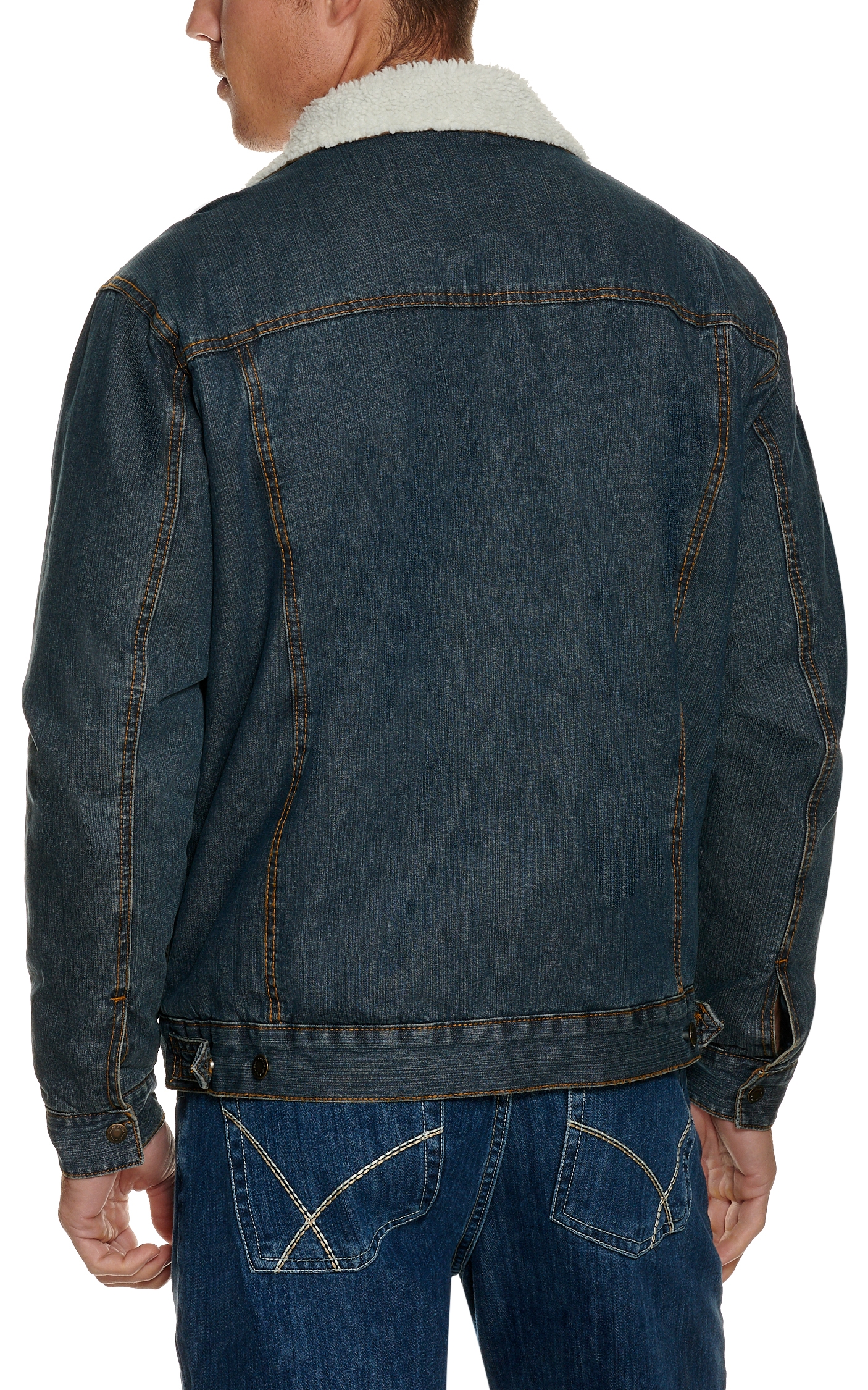 Wrangler Men's Sherpa Lined Dark Stonewash Denim Jacket - Image 1