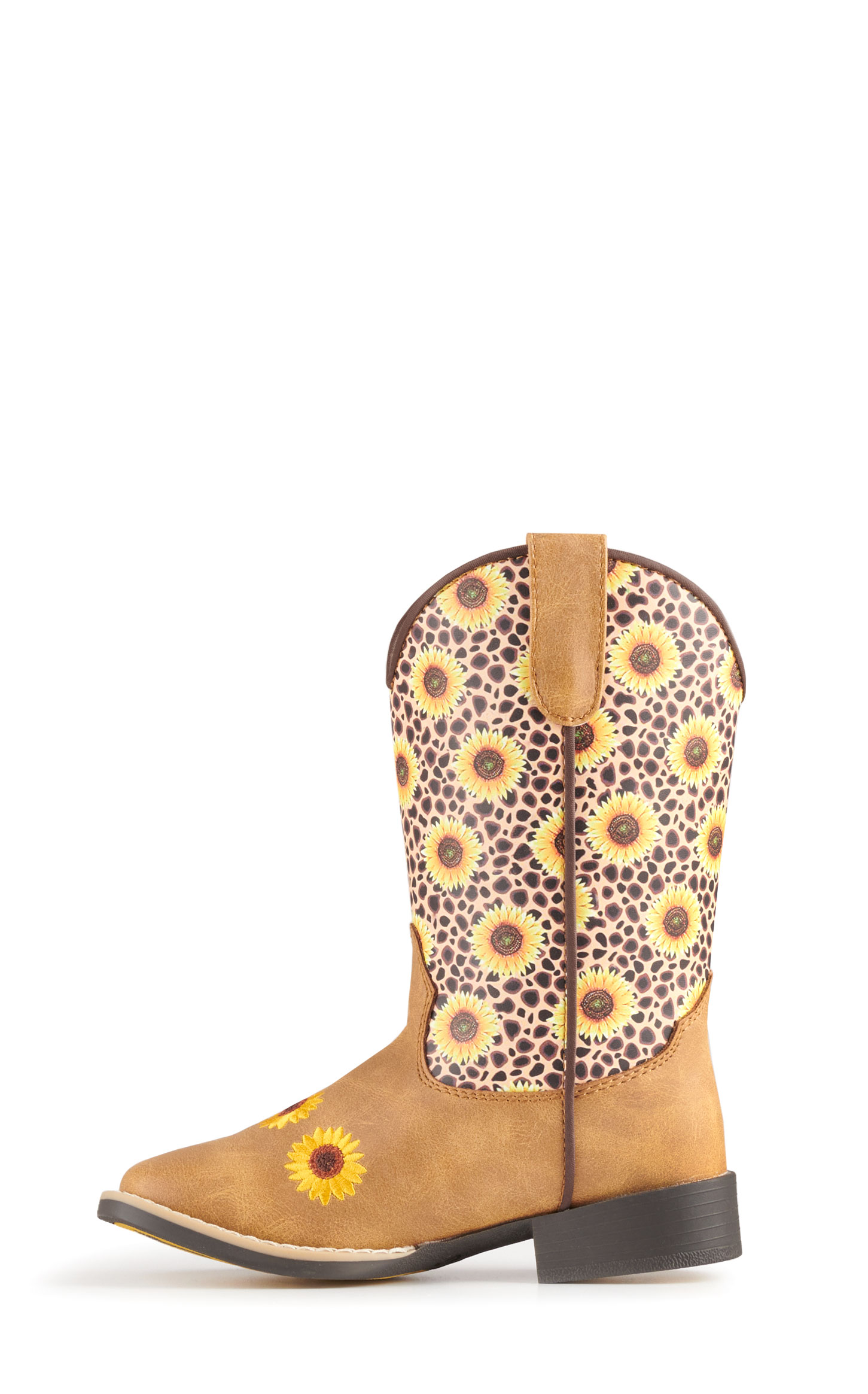 Twister Girls Sunnie Tan and Cheetah Sunflower Print Square Toe Cowboy Boots - Image 1