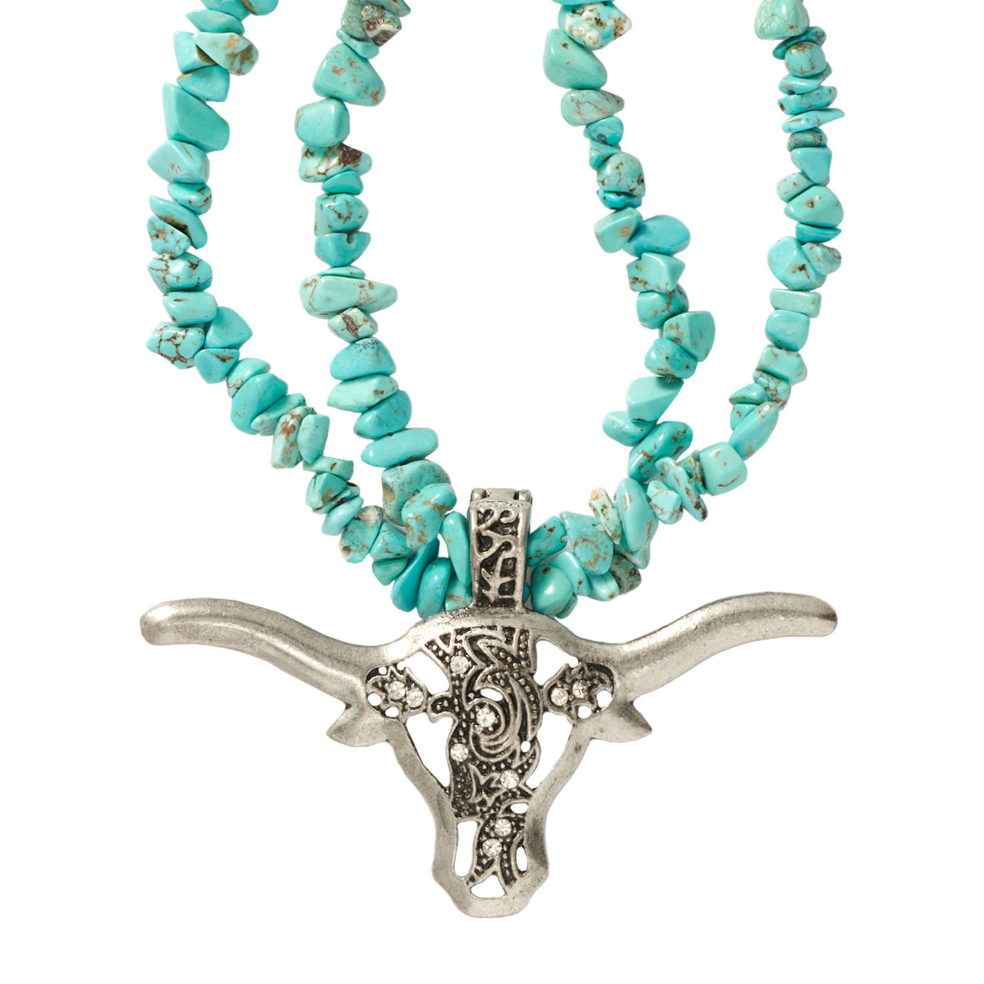 Rockin C Turquoise Beaded 2 Strand Steer Head Necklace - Image 1