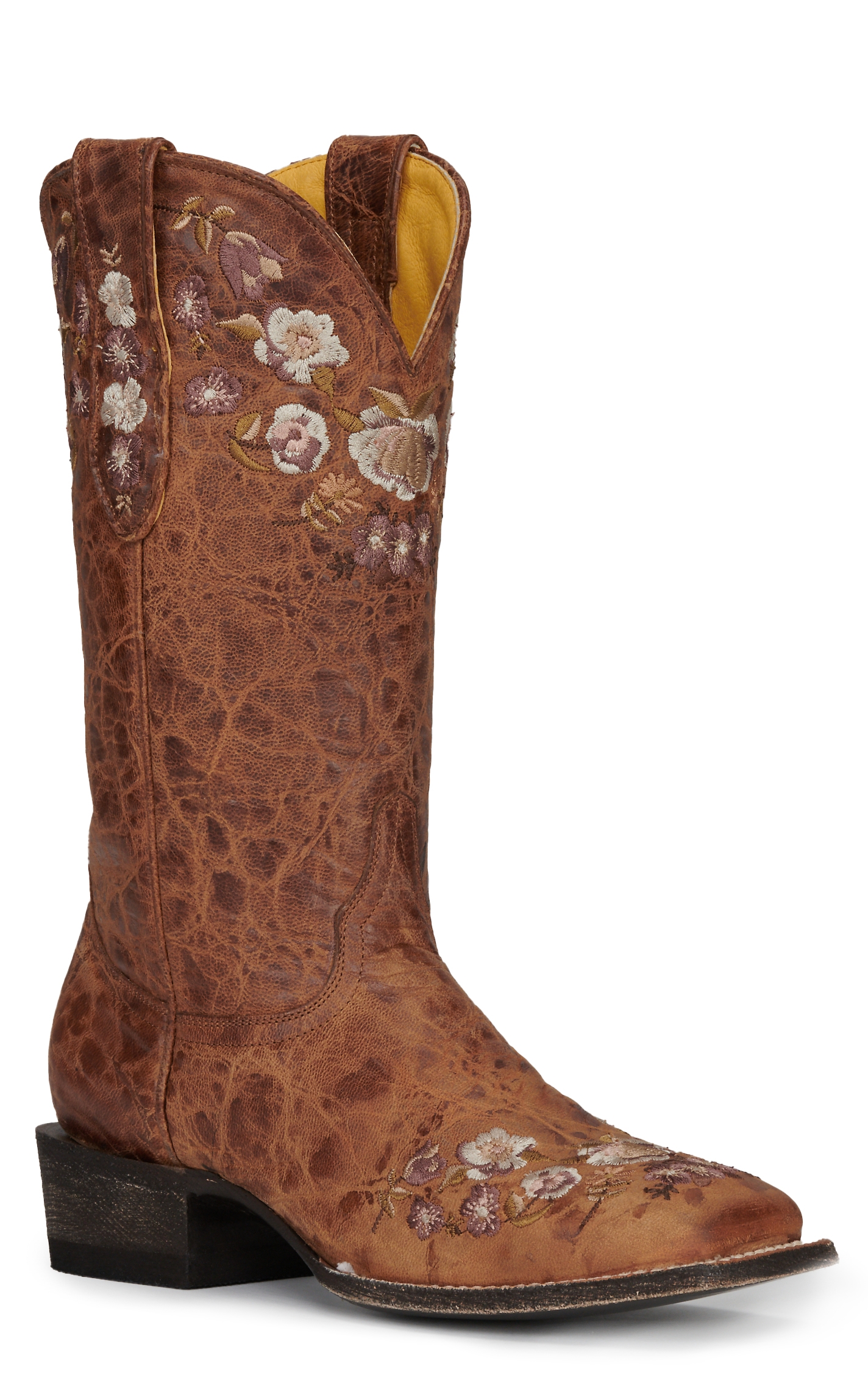 Cavender's Women's Weathered Tan with Floral Embroidery Square Toe Cowboy Boots - Image 1