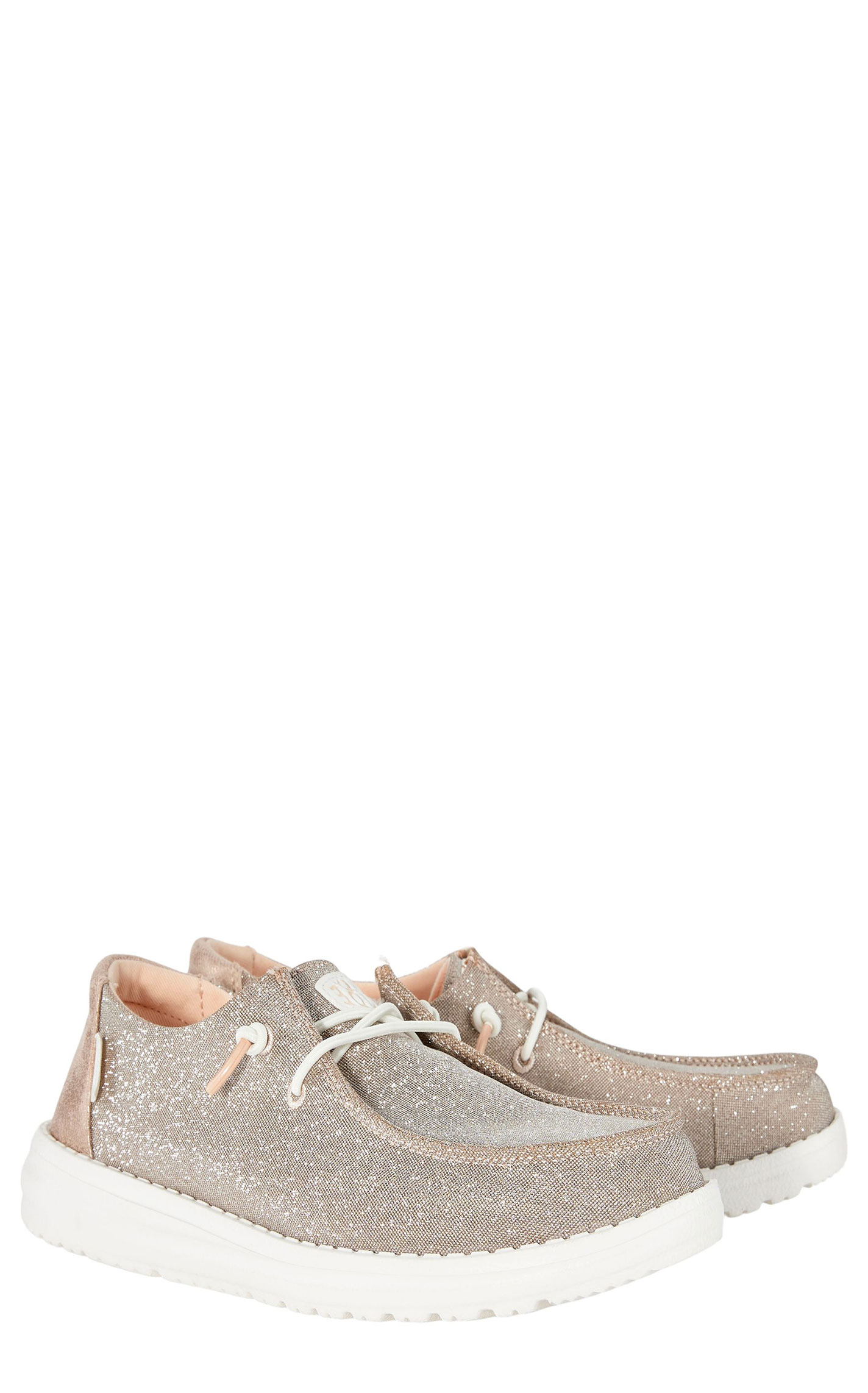 Hey Dude Toddler Girls' Wendy Metallic Sparkle Rose Gold Moc Toe Lace Up Casual Shoes - Image 1