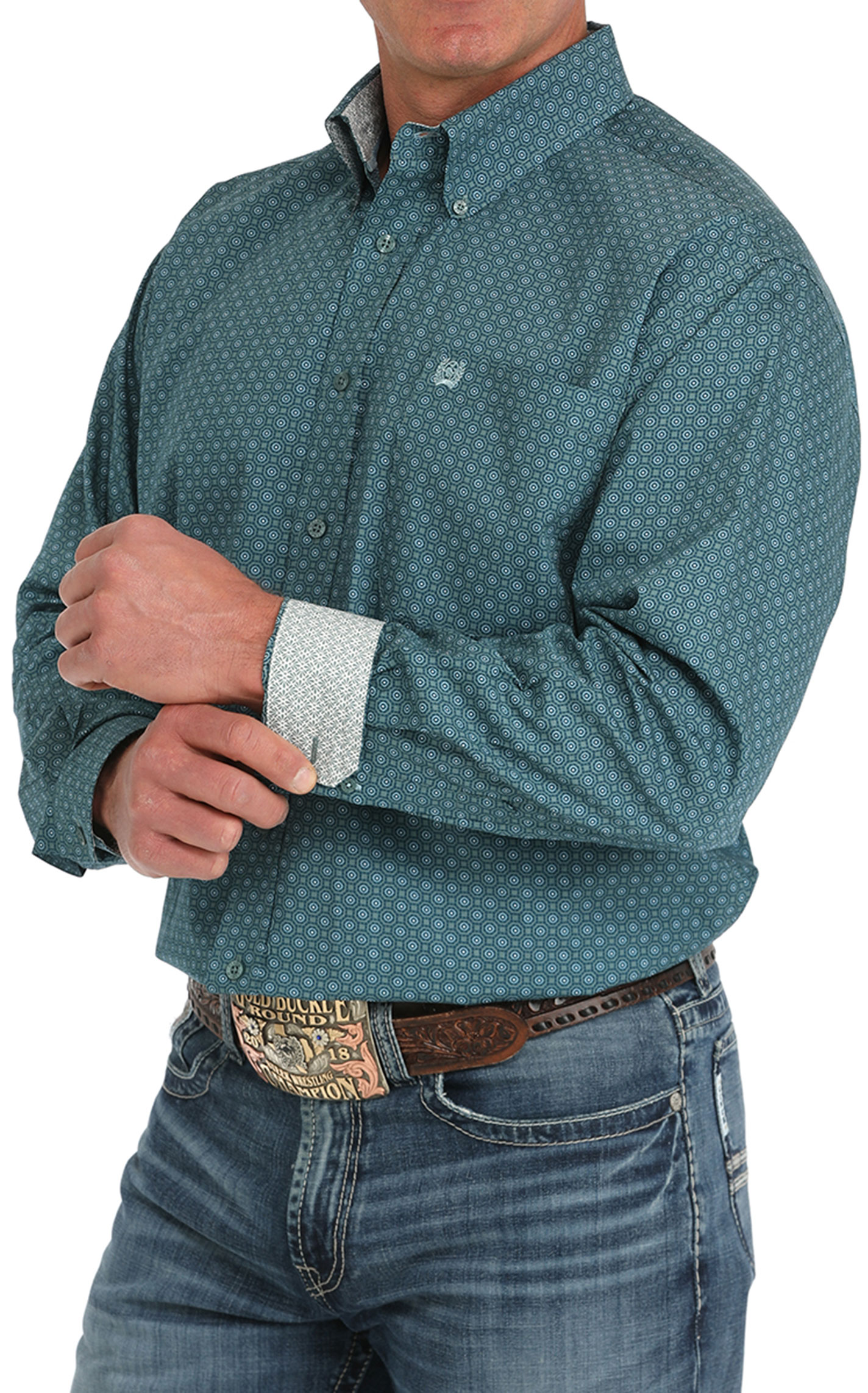 Cinch Men's Teal & Sky Geo Western Shirt - Image 1