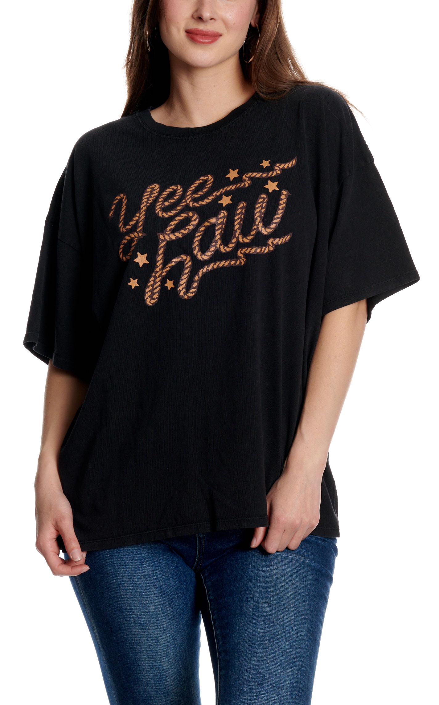 Double Zero Women's Black Yee Haw Graphic T-Shirt - Image 2