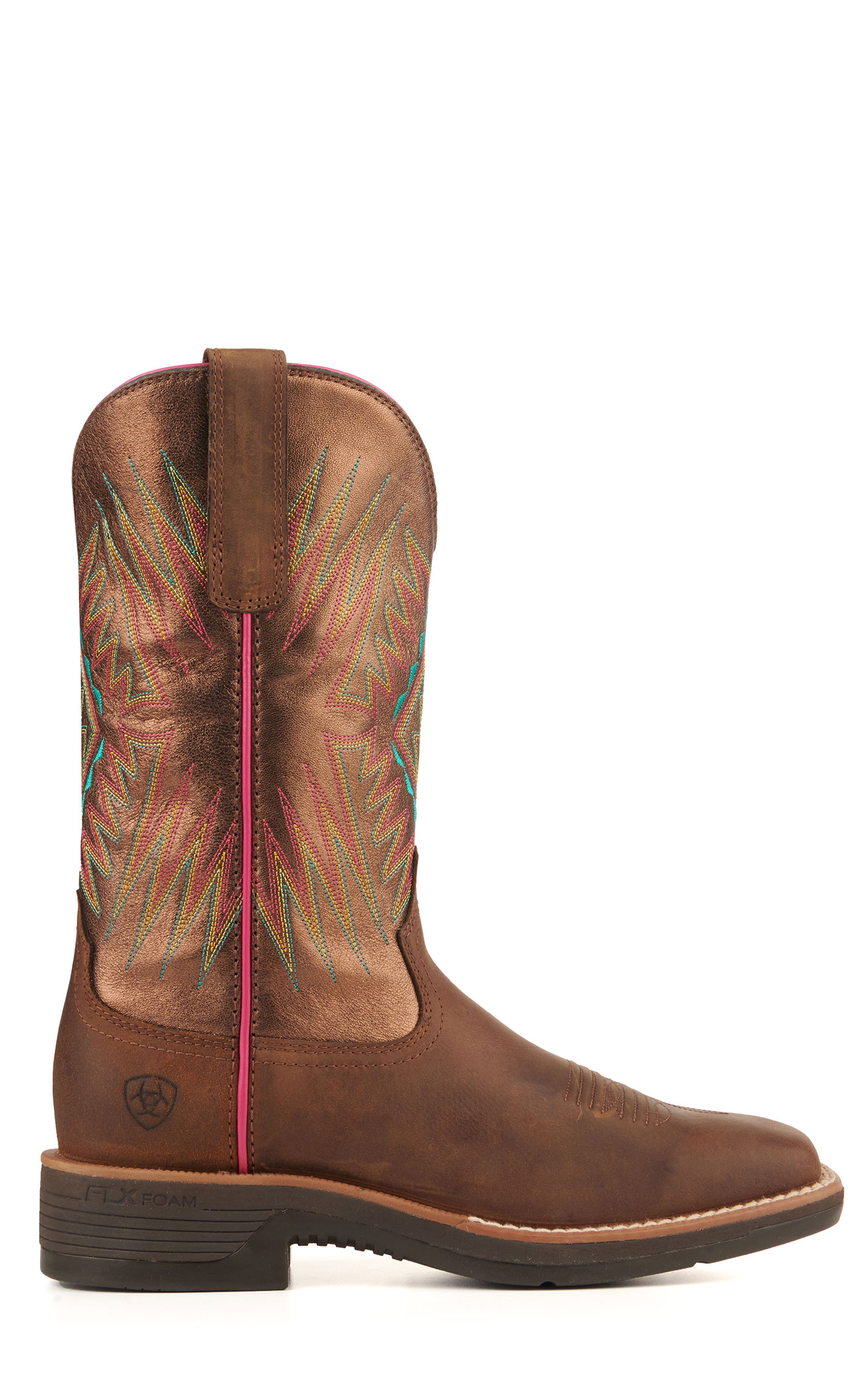 Ariat Women's Ridgeback Distressed Tan and Metallic Bronze Wide Square Toe Cowboy Boots - Image 1