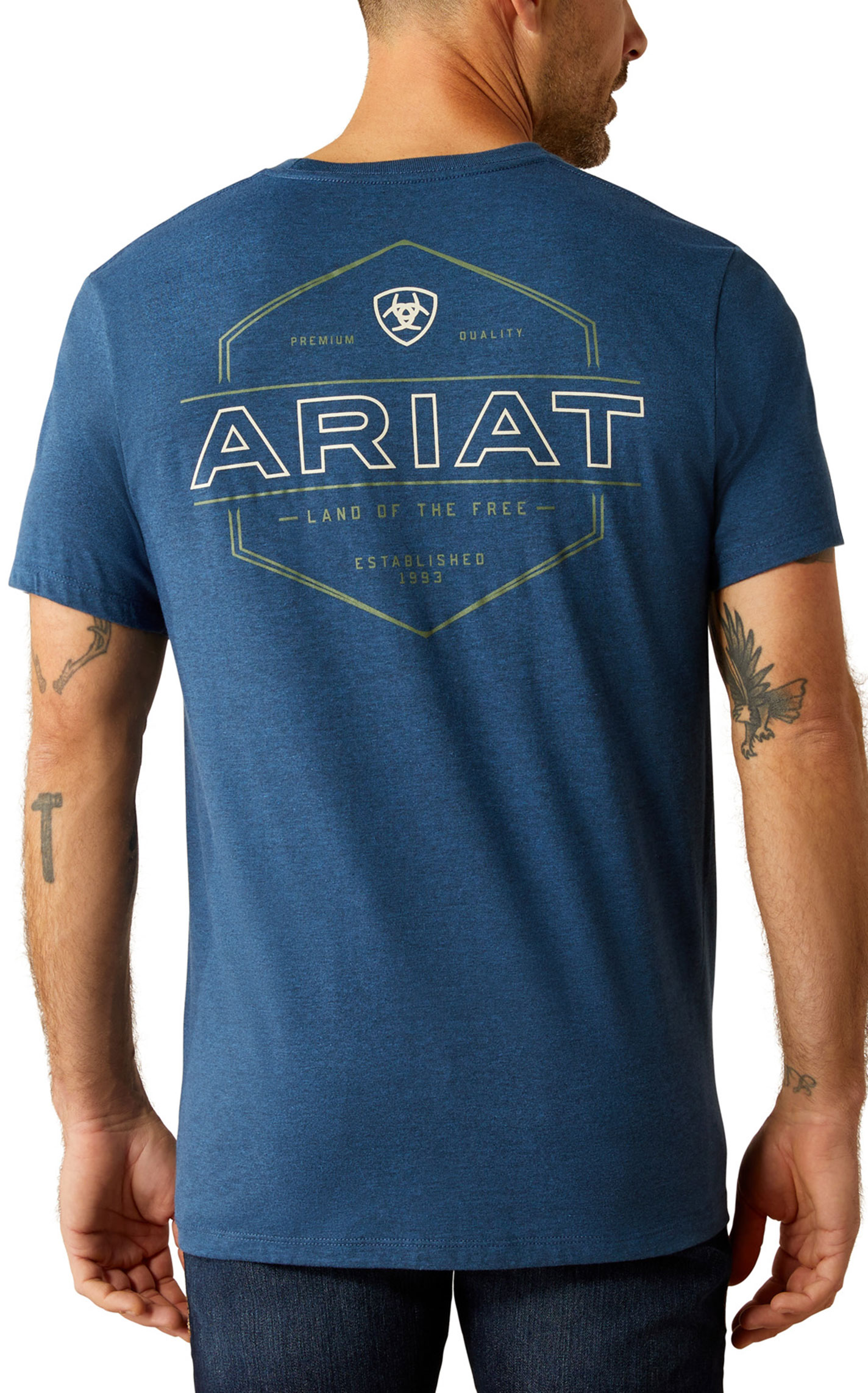 Ariat Men's Denim Blue Hex Logo Graphic T-Shirt - Image 1