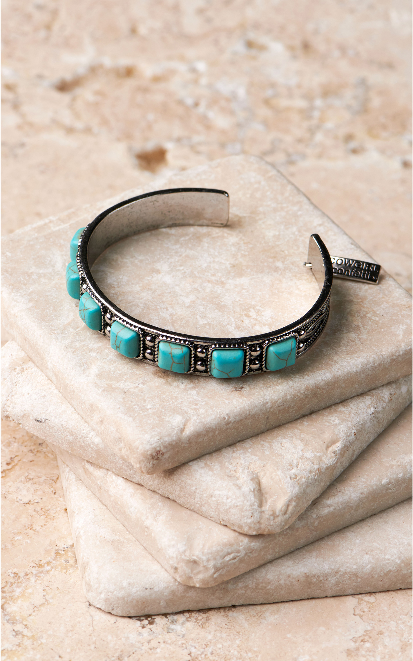 Cowgirl Confetti Rose Garden Silver with Turquoise Stones Cuff Bracelet - Image 1