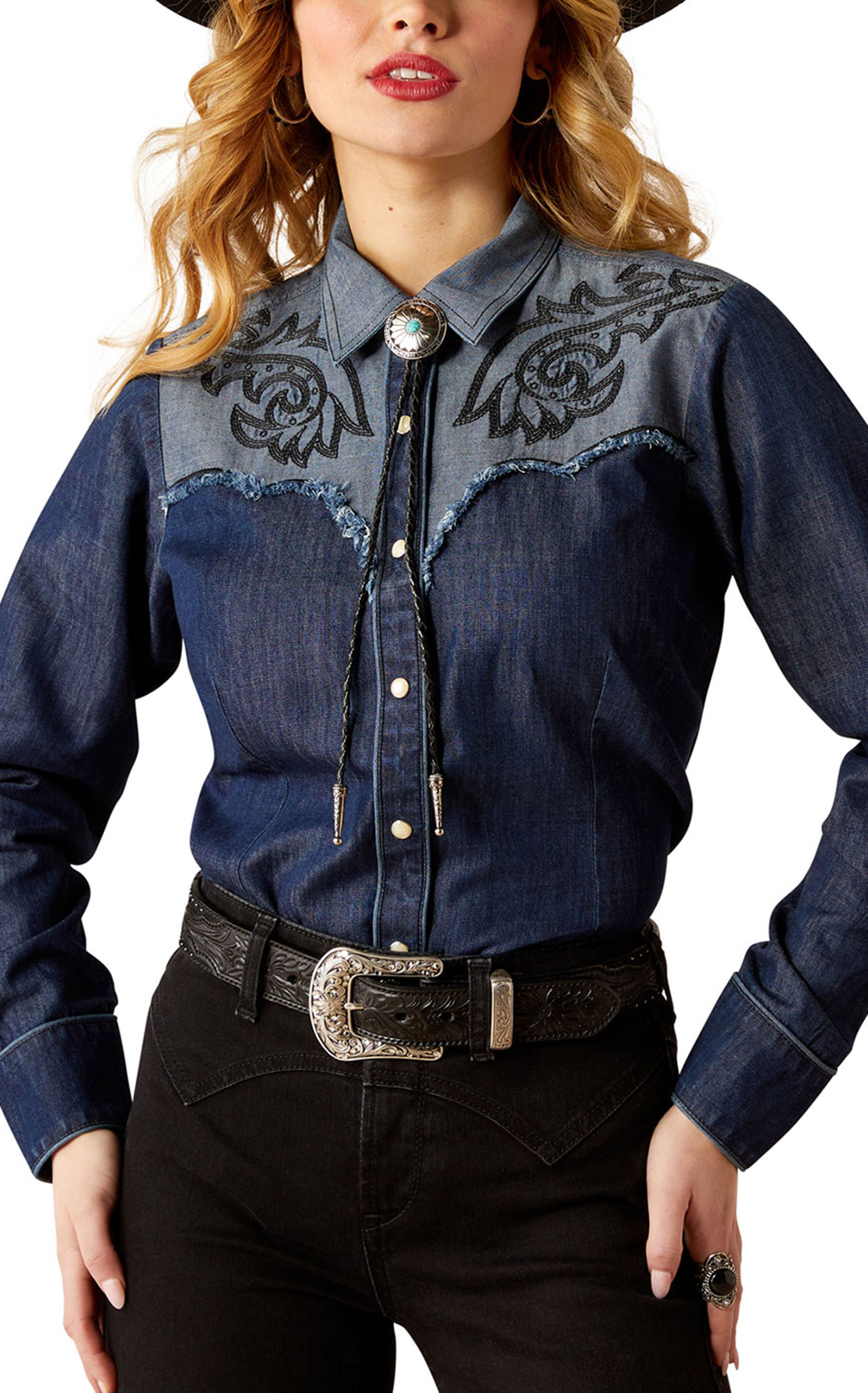 Ariat Women's Dark & Light Denim Embroidered Western Shirt - Image 1