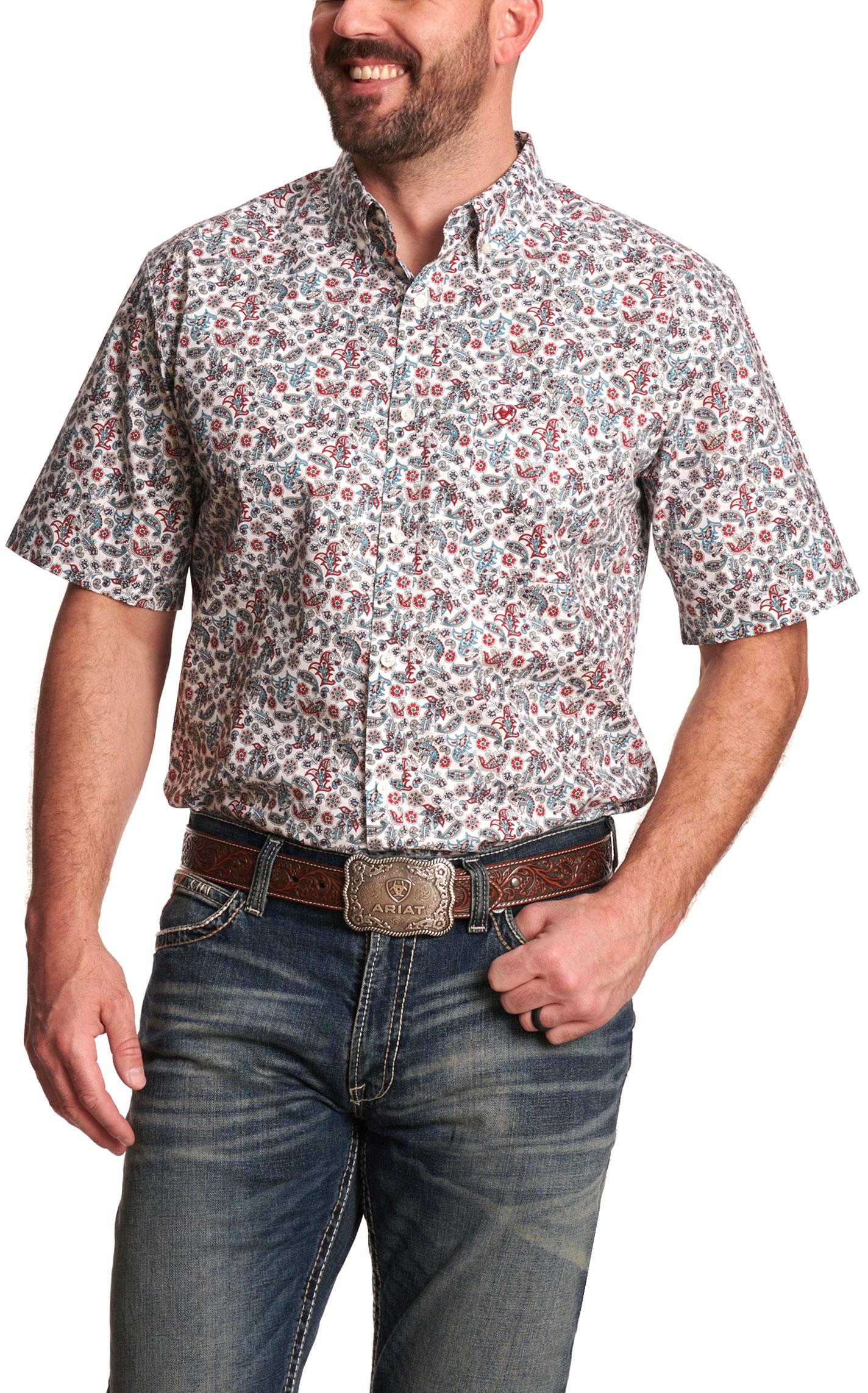 Ariat Men's Stiles White & Red Paisley Western Shirt - Image 1