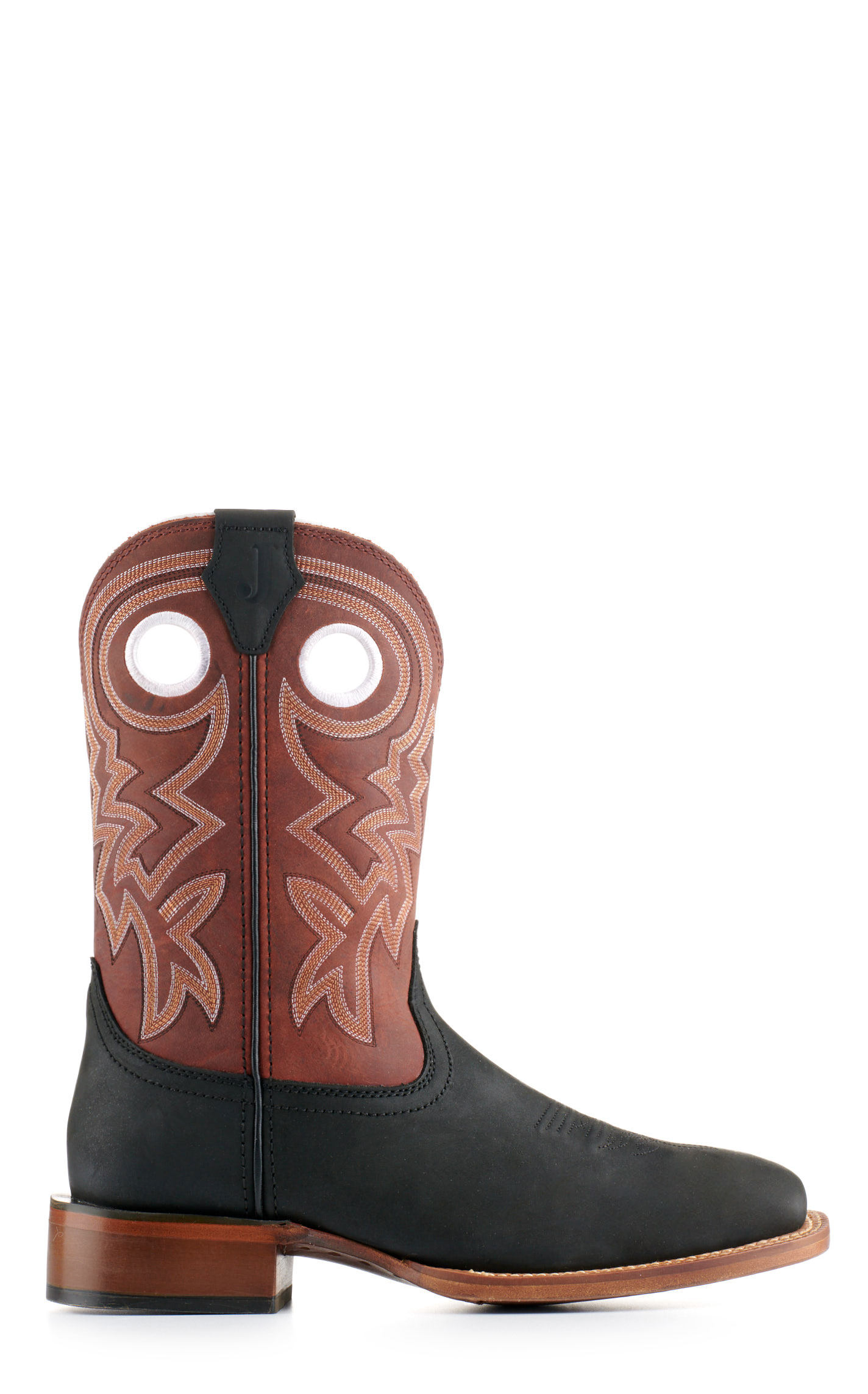 Justin Men's Frontier Tuf Black and Red Wide Square Toe Cowboy Boots - Image 1