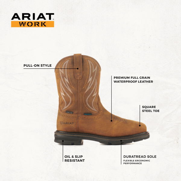 Ariat Men's Sierra Cognac Shock Shield Waterproof Steel Toe Work Boots - Image 1