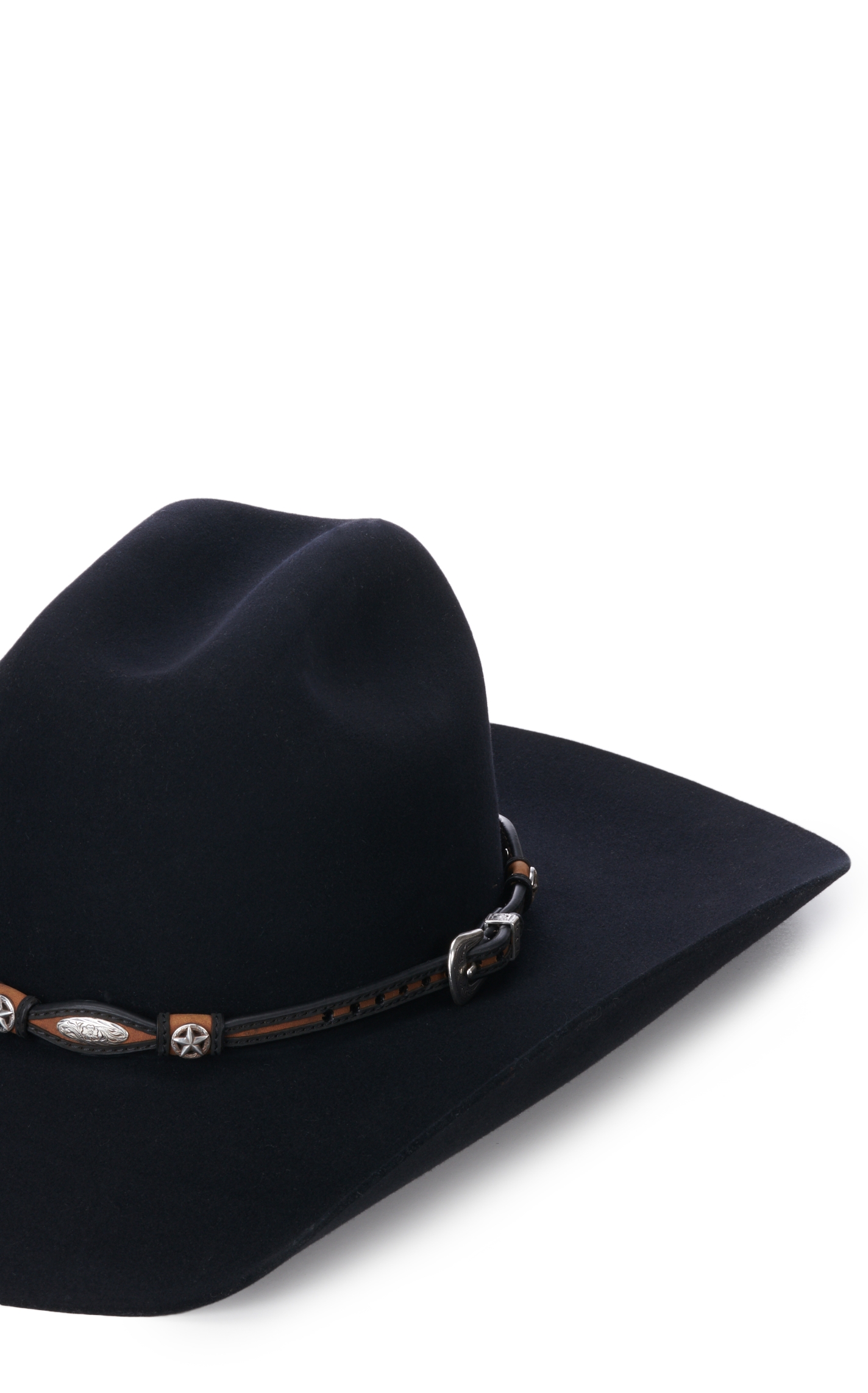 M&F Brown and Black with Silver Star Conchos Scalloped Hatband - Image 1