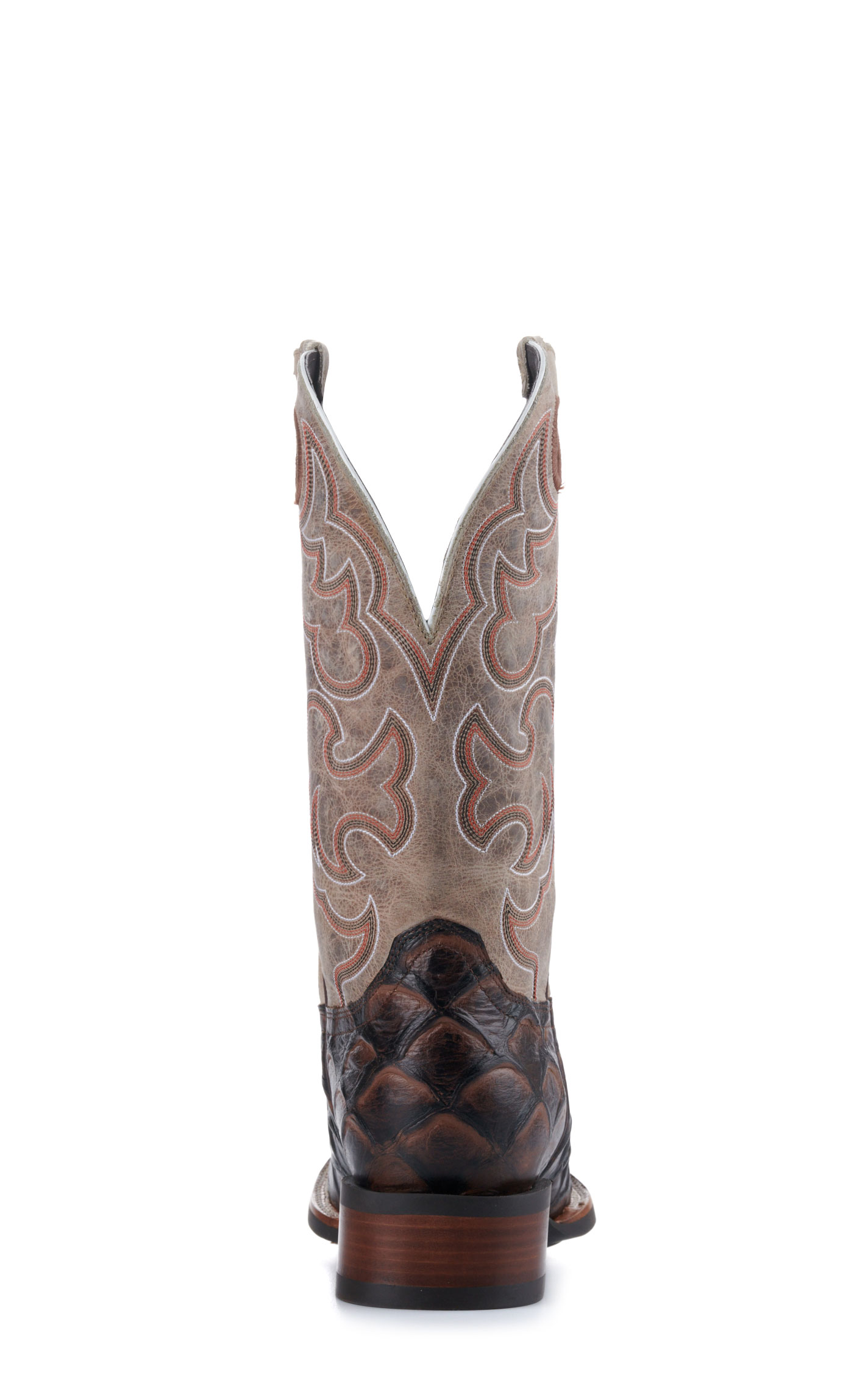 Cavender's Men's Intrepid Medium Brown Pirarucu Print and Oryx Wide Square Toe Cowboy Boots - Image 1