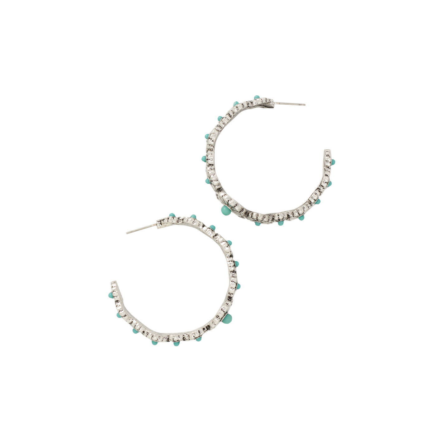 Southern Grace Silver & Turquoise Stone Flower Hoop Earrings - Image 2
