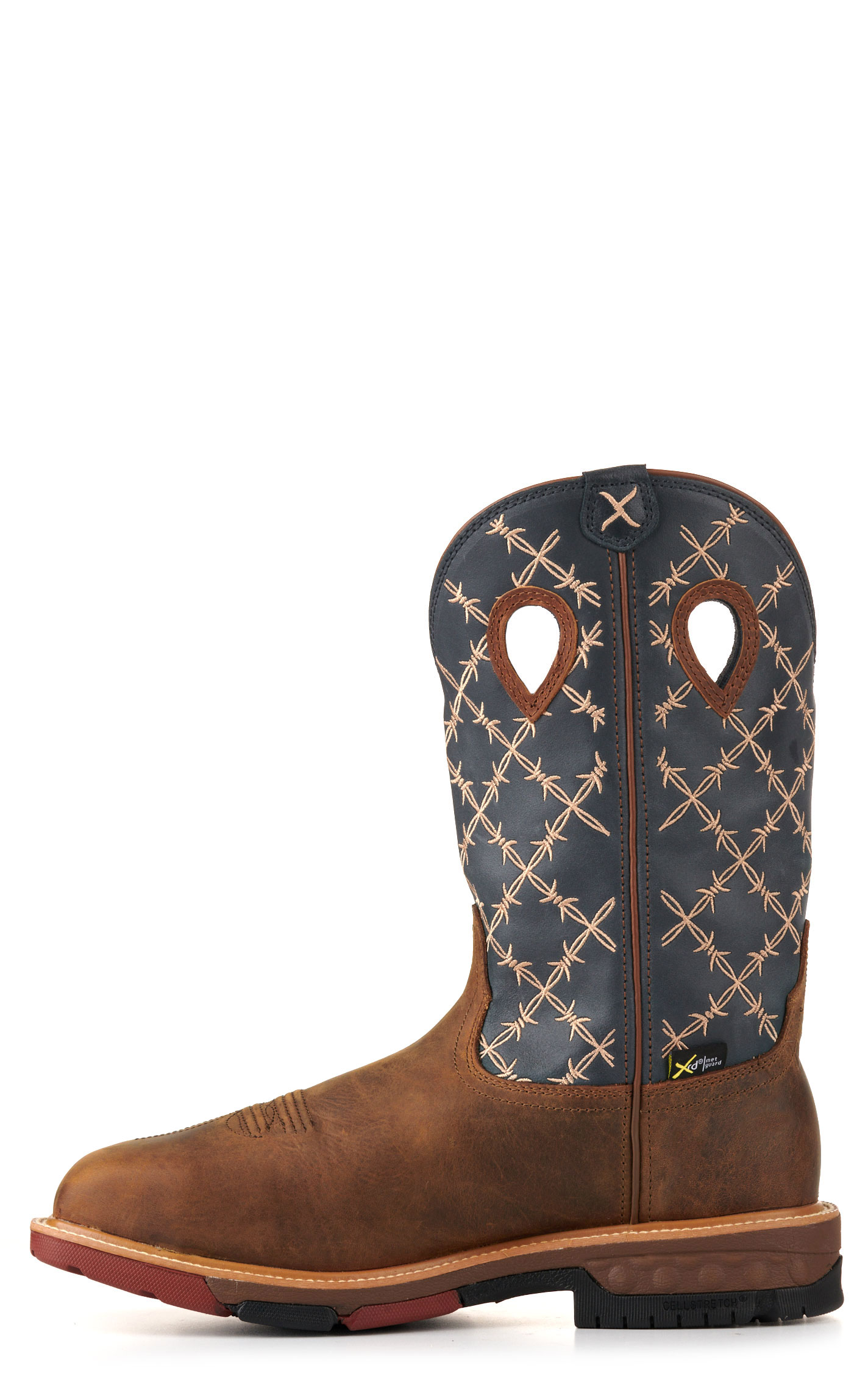 Twisted X Men's Hazel Brown and Navy Barbed Wire CellStretch MetGuard Square Nano Composite Toe Work Boots - Image 1