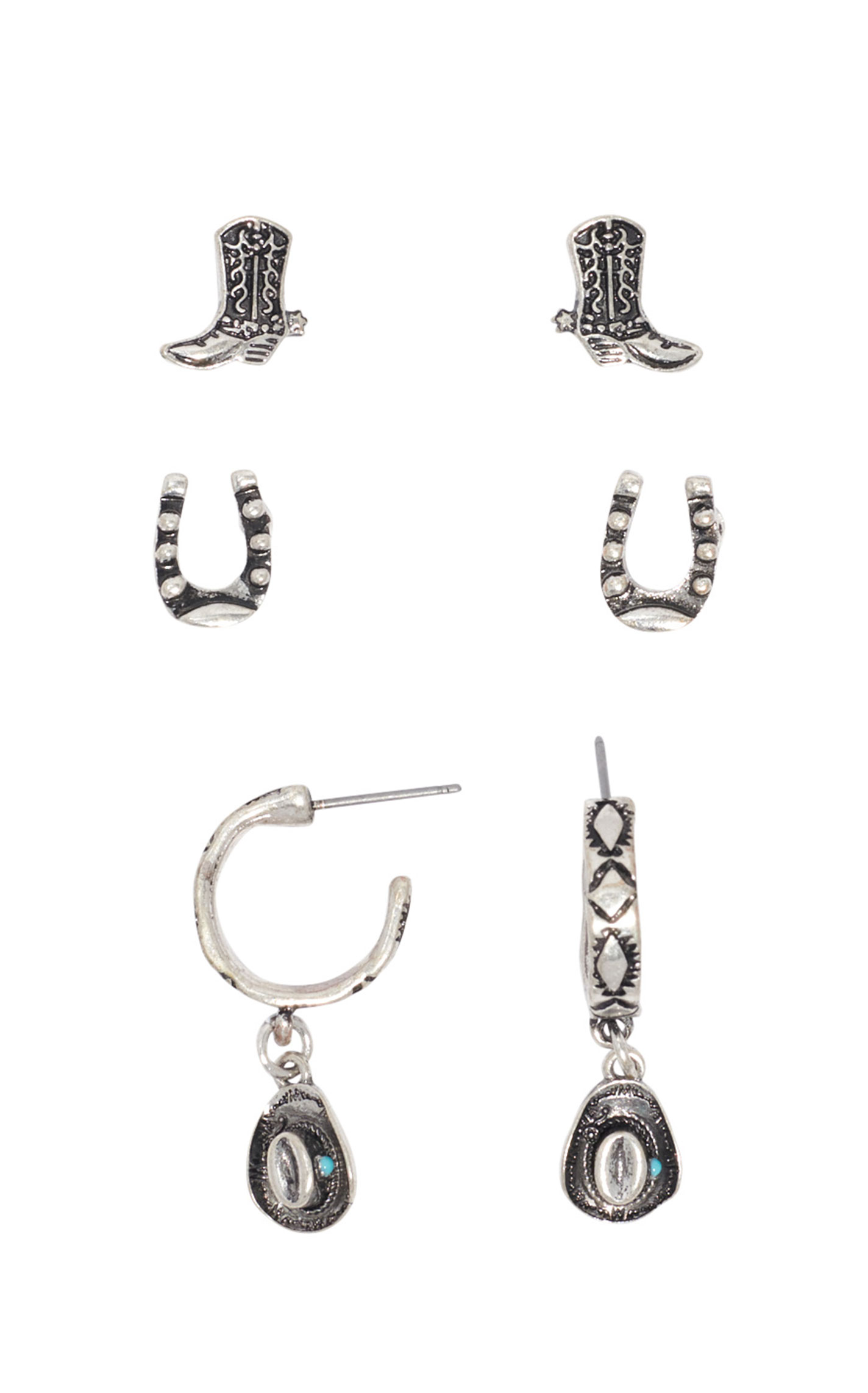 806 3-Piece Silver Western Charm Earring Set - Image 1
