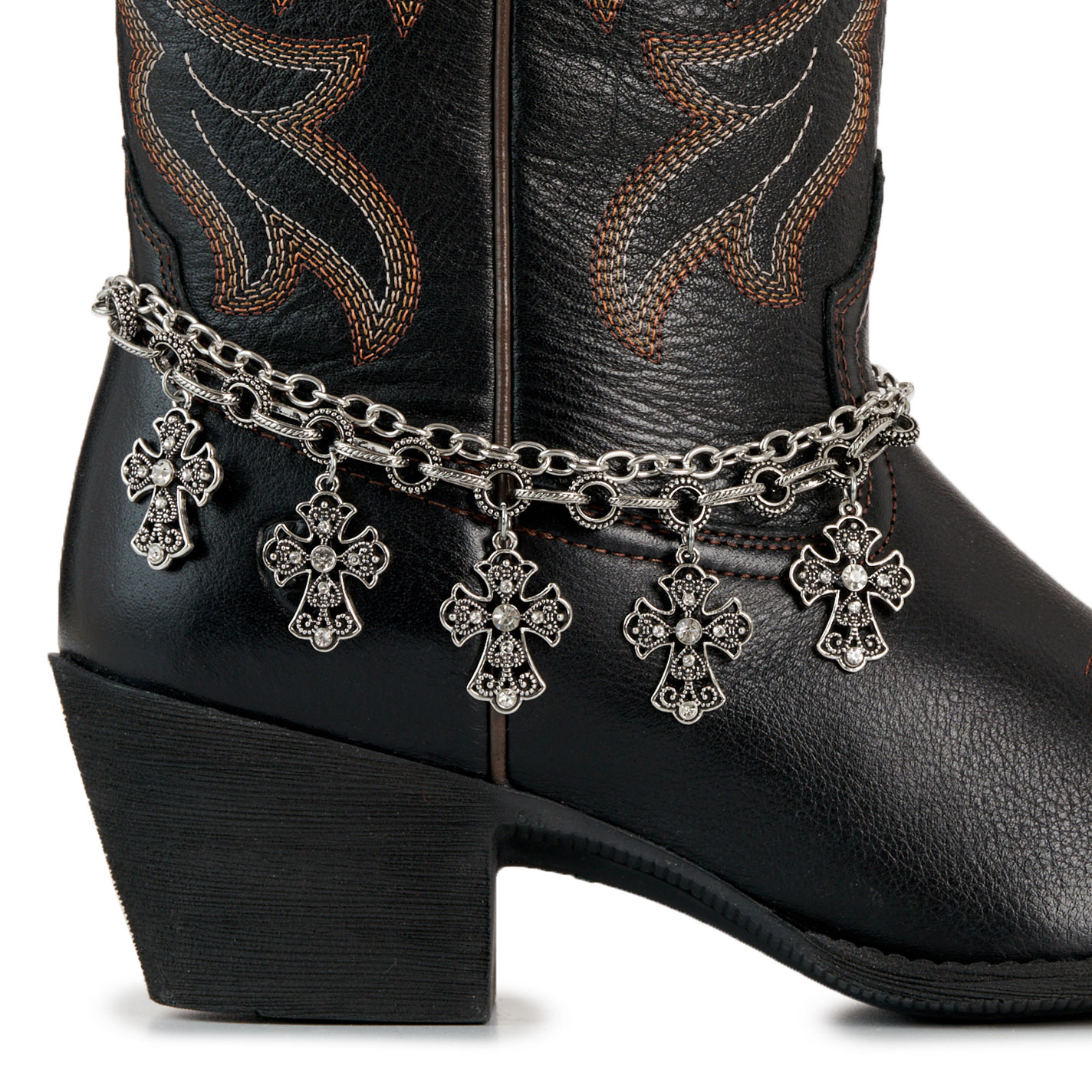 Rockin' C Silver Western Etched Gothic Crosses Boot Chain - Image 1