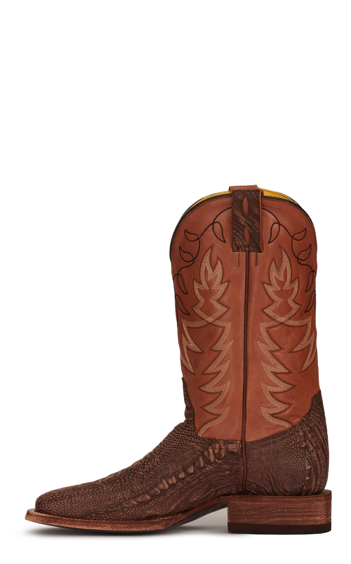 Cavender's Men's Old Coffee Ostrich Leg and Cognac Wide Square Toe Exotic Cowboy Boots - Image 1