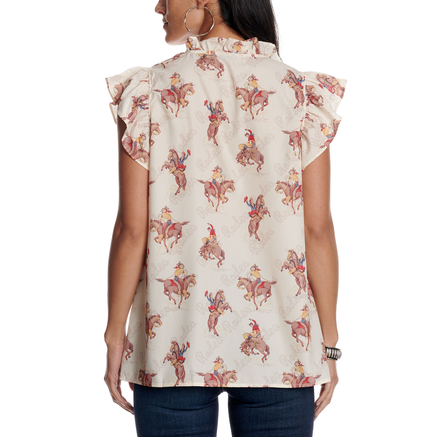 Fashion Express Women's Beige & Multi Rodeo Print Top - Image 1
