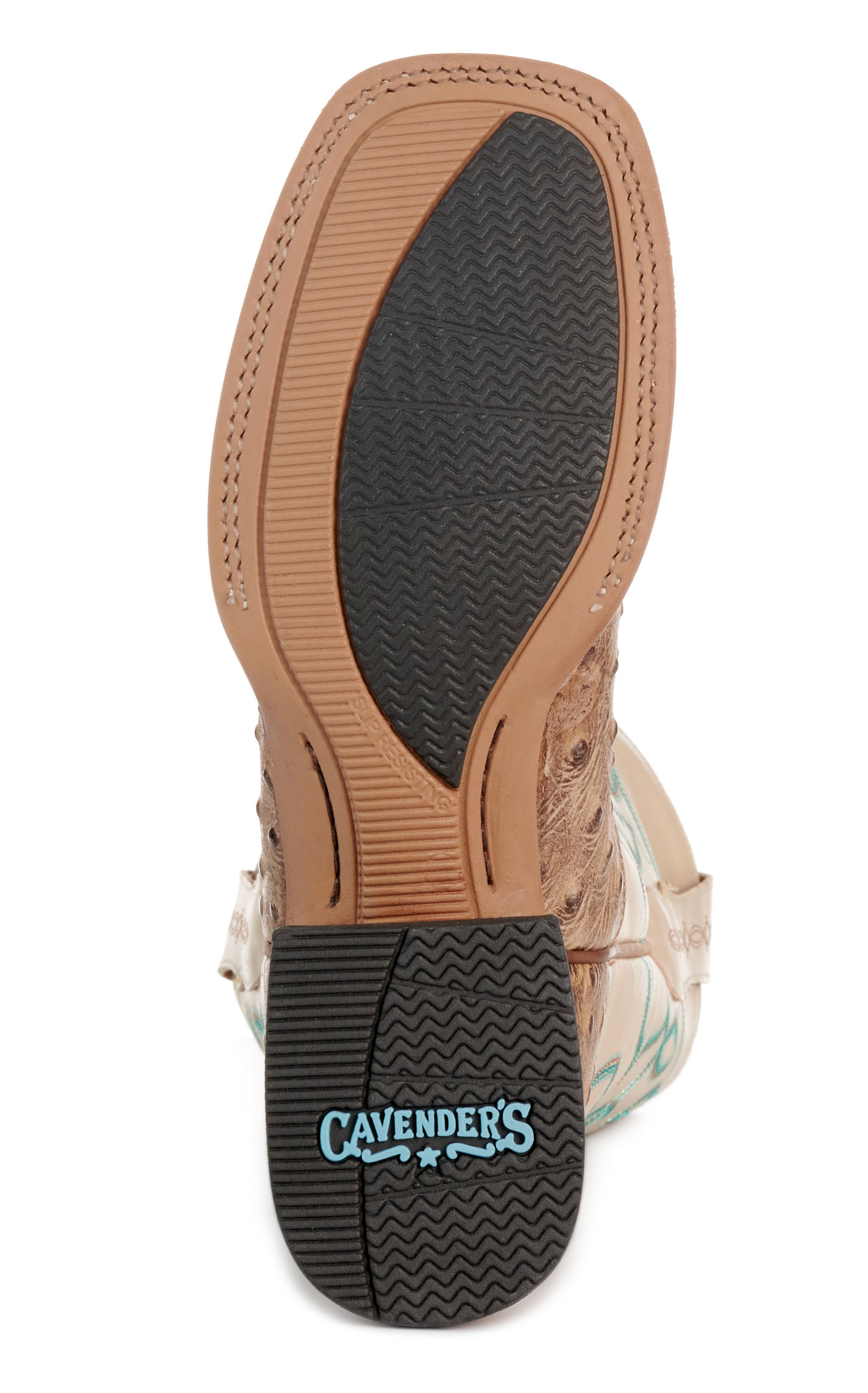 Cavender’s Women’s Intrepid Sand Ostrich Print and Bone Wide Square Toe Cowboy Boots  - Image 1