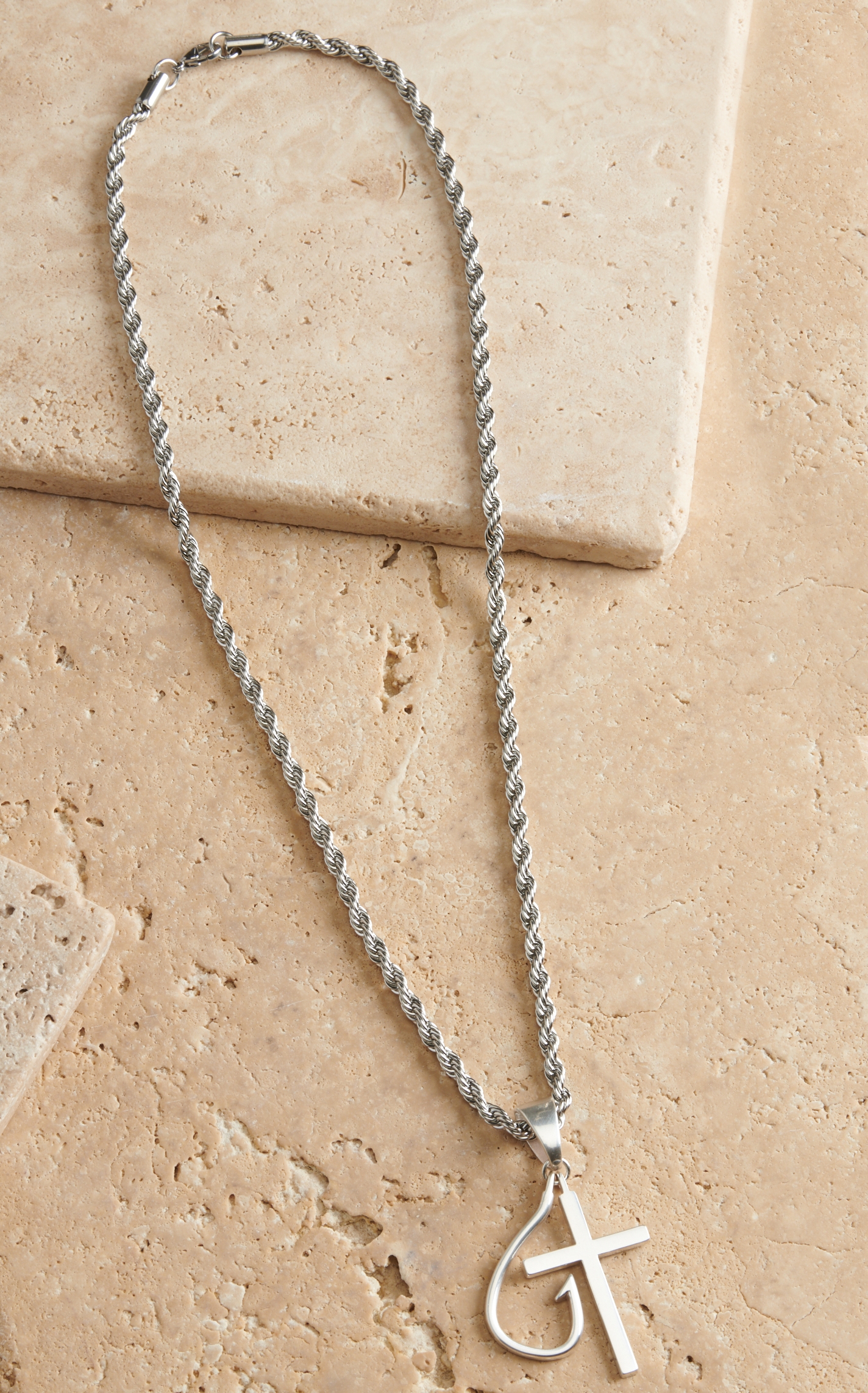 Twister Silver Chain Cross Fish Hook Necklace - Image 1