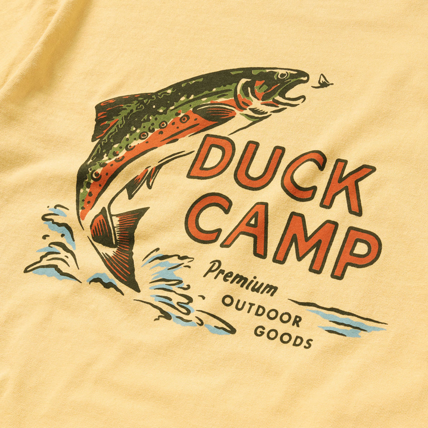 Duck Camp Men's Mustard Trout Camp Logo T-Shirt - Image 1