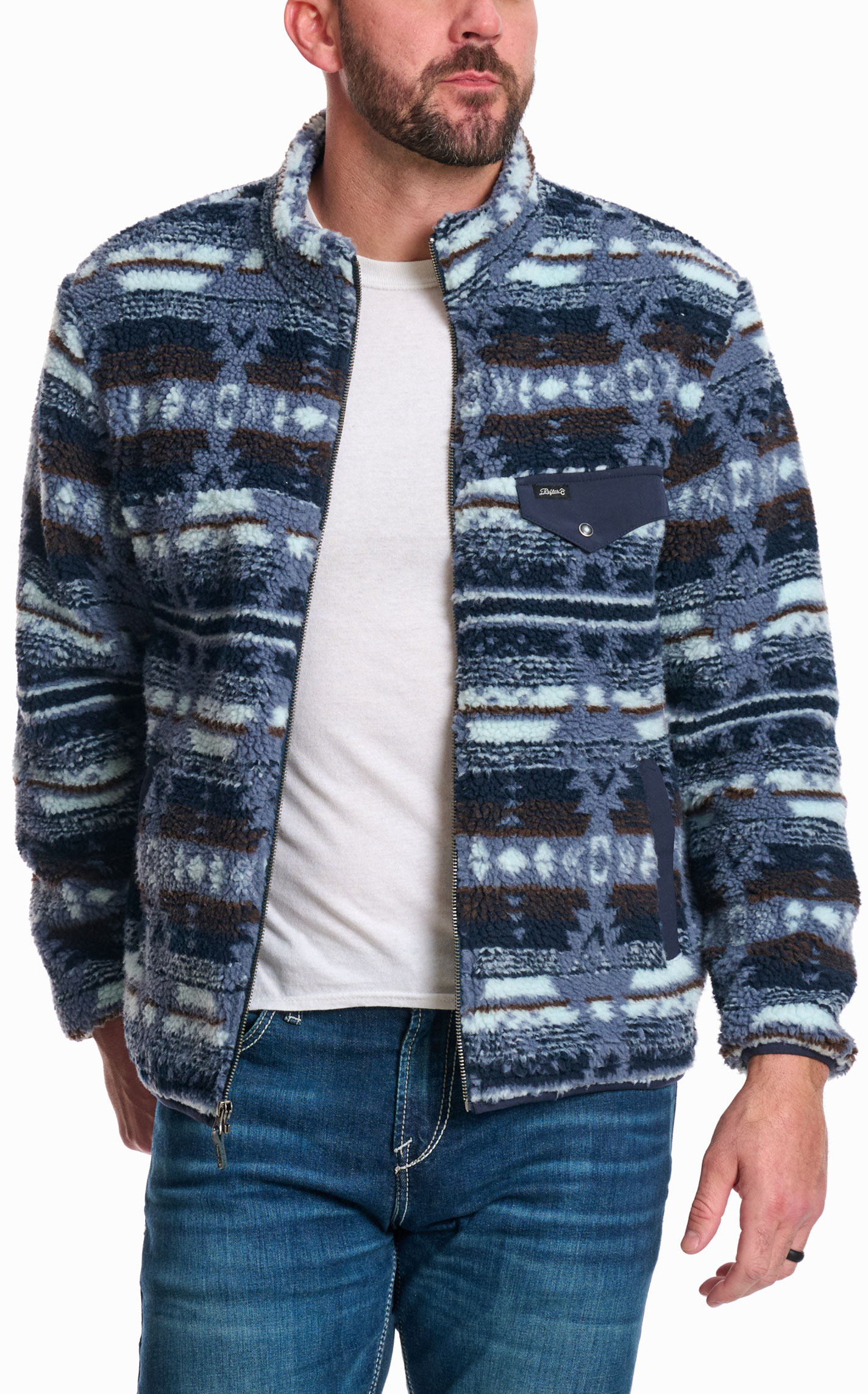 Rafter C Men's Red Dirt Collection Dark Gray & White Aztec Sherpa Jacket - Image 1