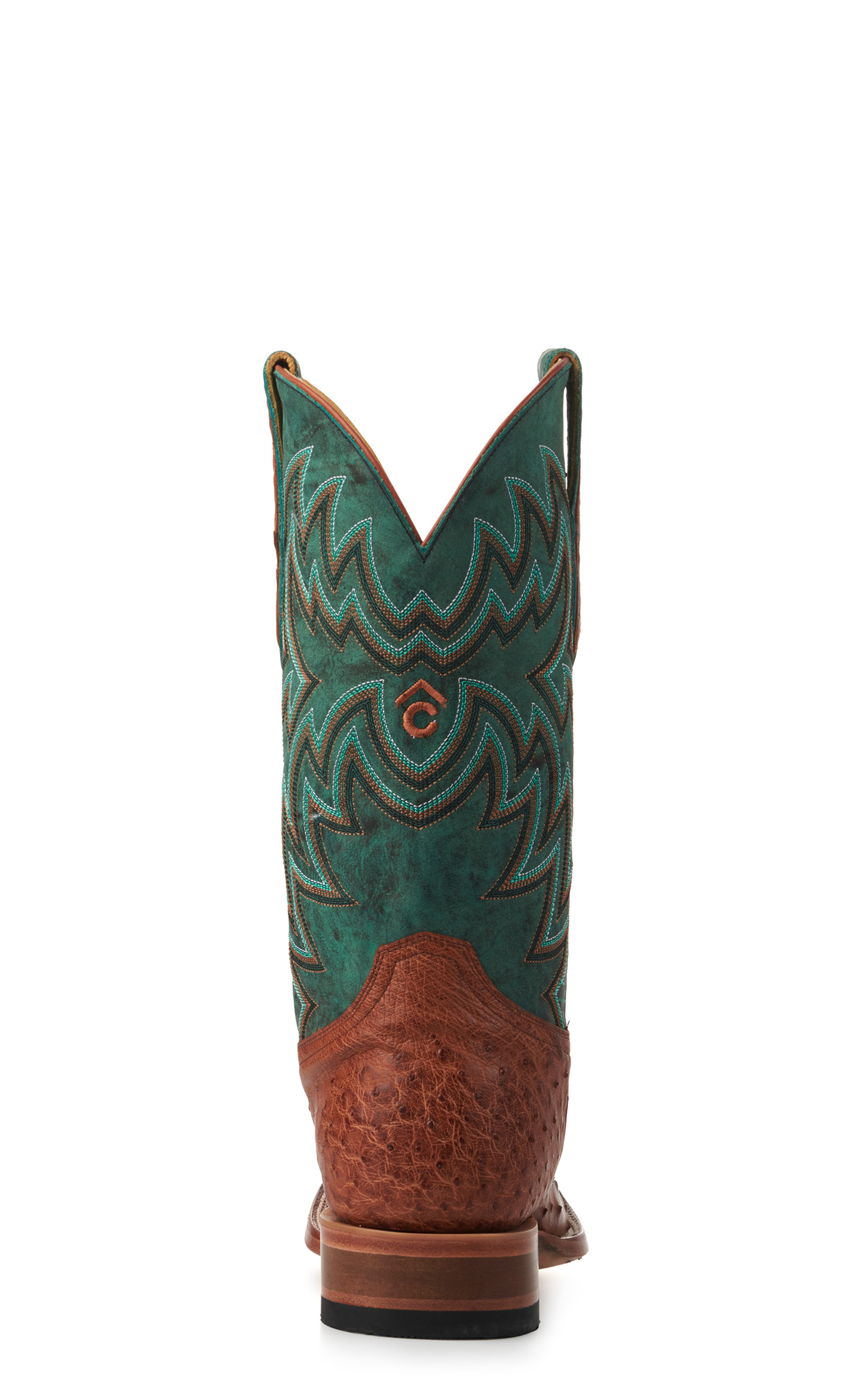 Cavender's Men's Green and Cognac Full Quill Ostrich Rafter C Wide Square Toe Exotic Cowboy Boots - Image 1