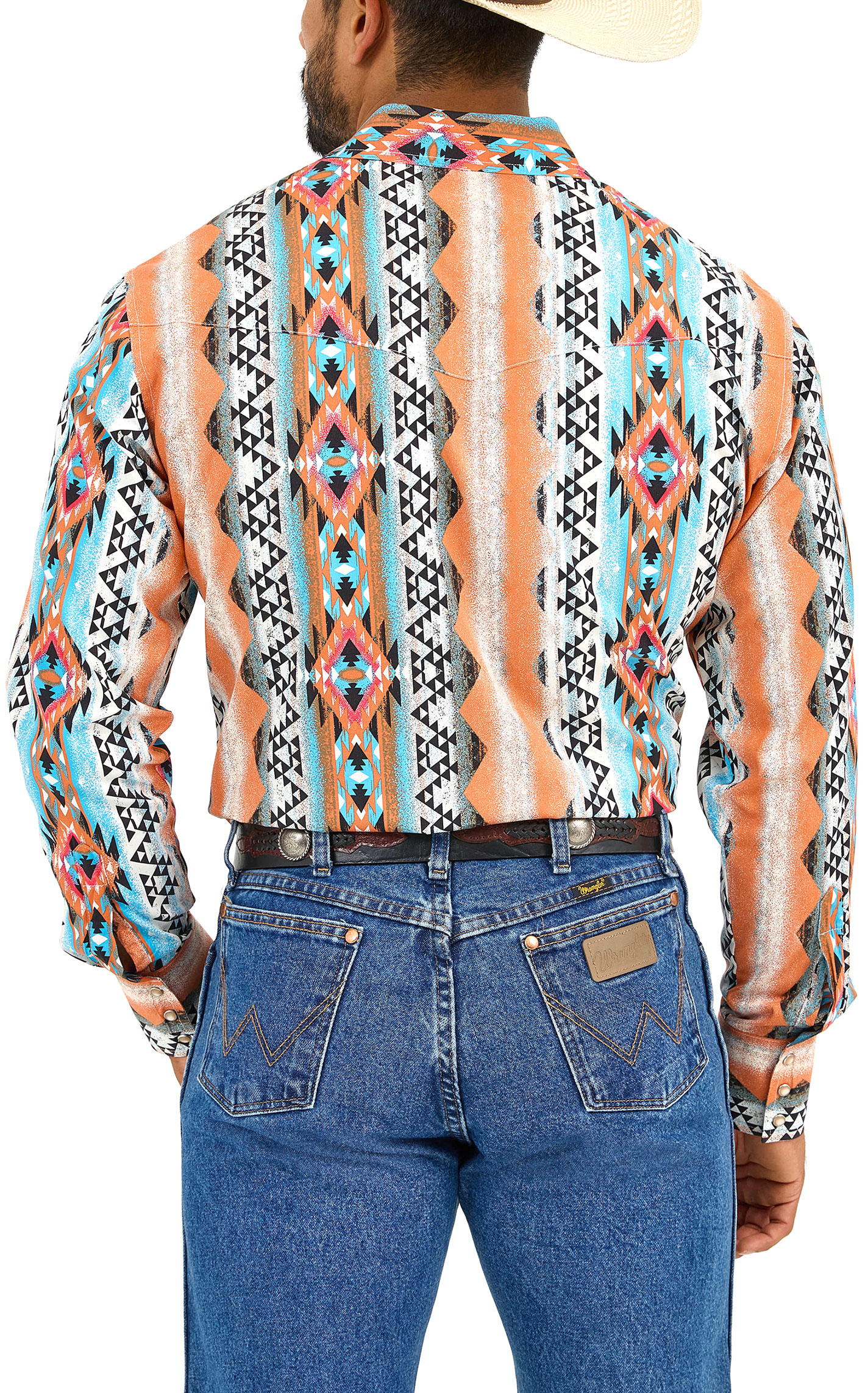 Checotah Men's Multi Color Aztec Stripe Western Shirt - Image 1