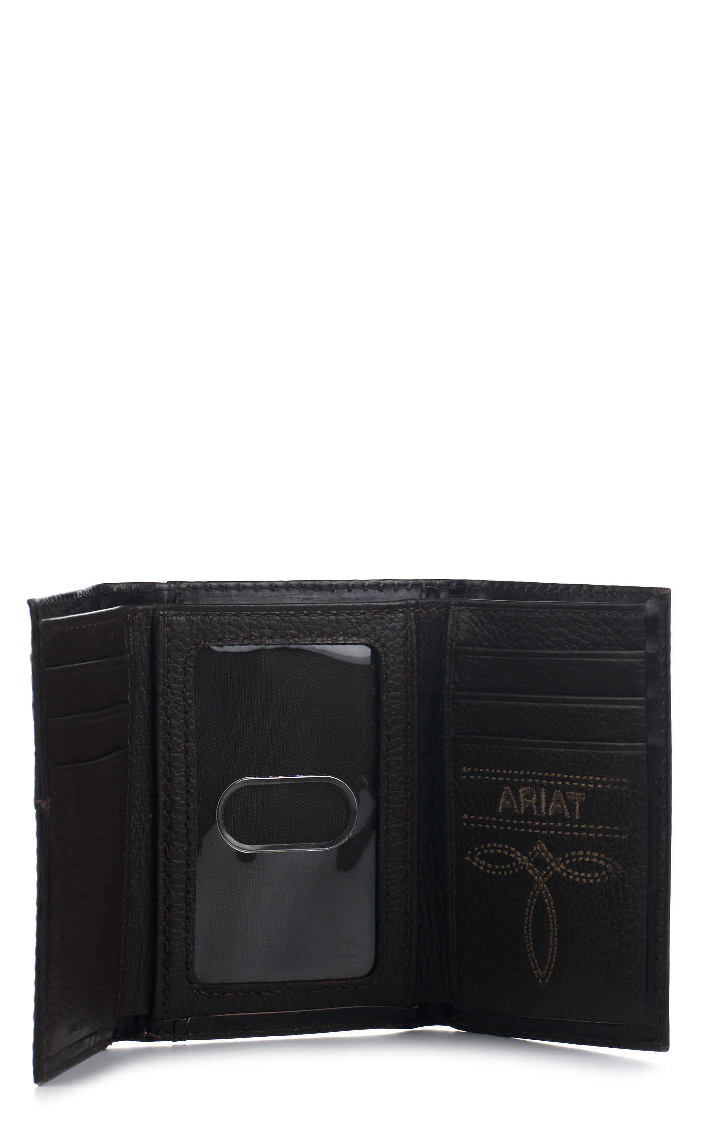 Ariat Men's Black & Cinnamon Tooled & Cross Accent Tri-Fold Wallet - Image 1