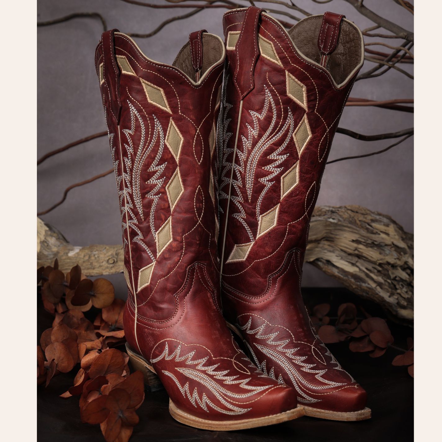 Circle G By Corral Women's Red & Sand Laser Stitched Snip Toe Cowboy Boots - Image 1