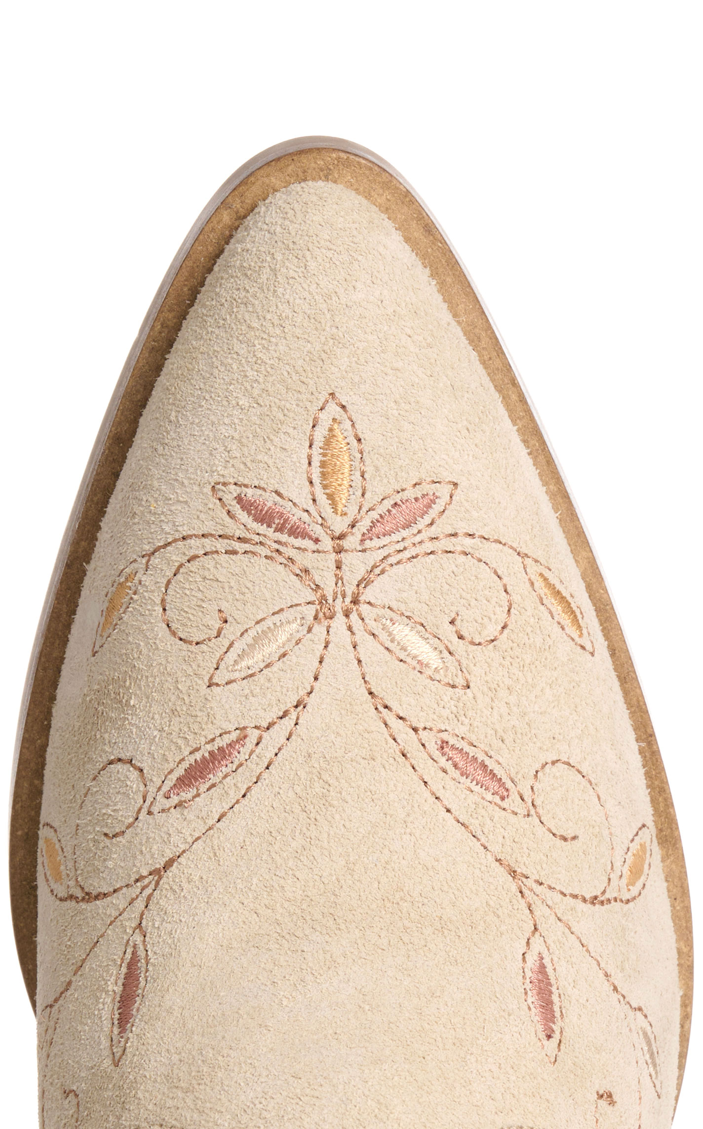 Rockin' C Women's Cream Suede & Embroidered Almond Toe Cowboy Boots - Image 1