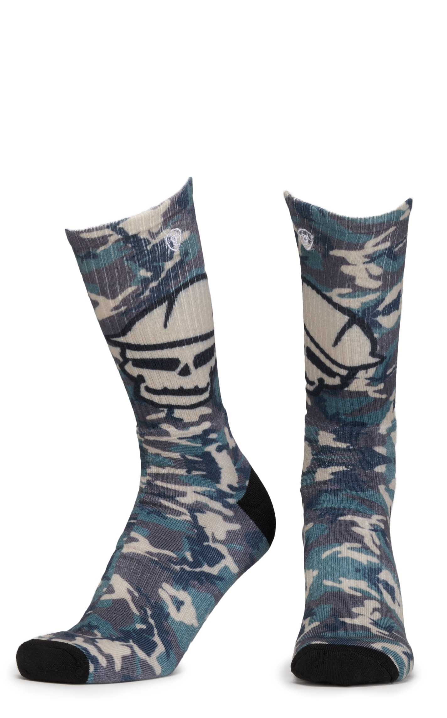 Ariat Men's Gray and Green Roughneck Skull Graphic 2-Pack Crew Socks (Large) - Image 1