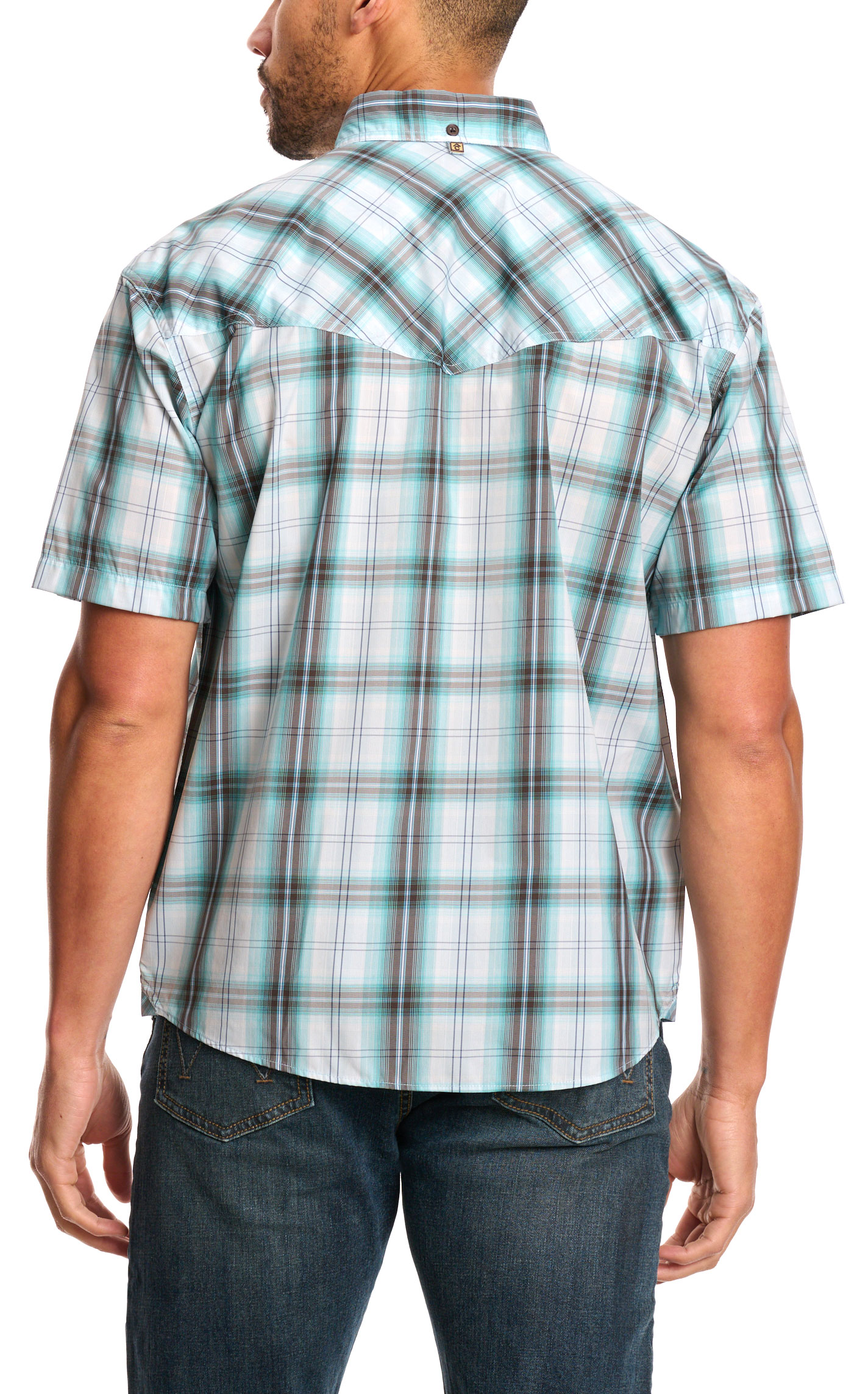 Rafter C Outdoors Men's Chocolate & Sea Green Plaid Fishing Shirt - Image 1