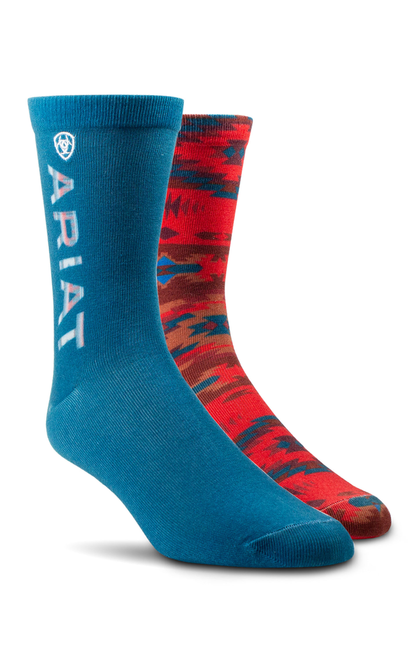 Ariat Men's Red & Turquoise Adobe Canyon Crew Socks 2-Pack - Image 1