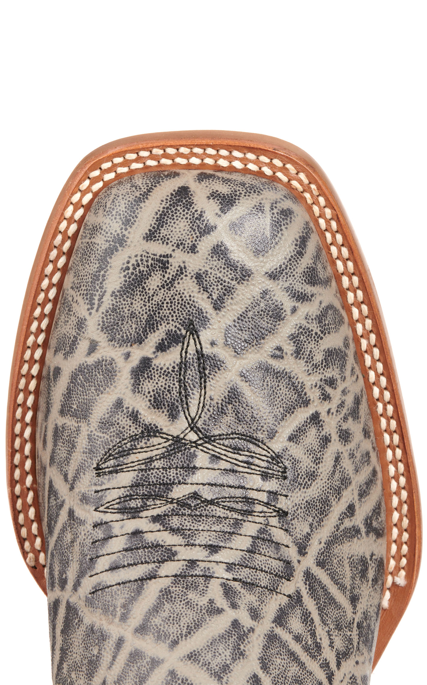 Cavender's Men's Intrepid Gray Elephant Print and Dark Blue Suede Wide Square Toe Cowboy Boots - Image 1