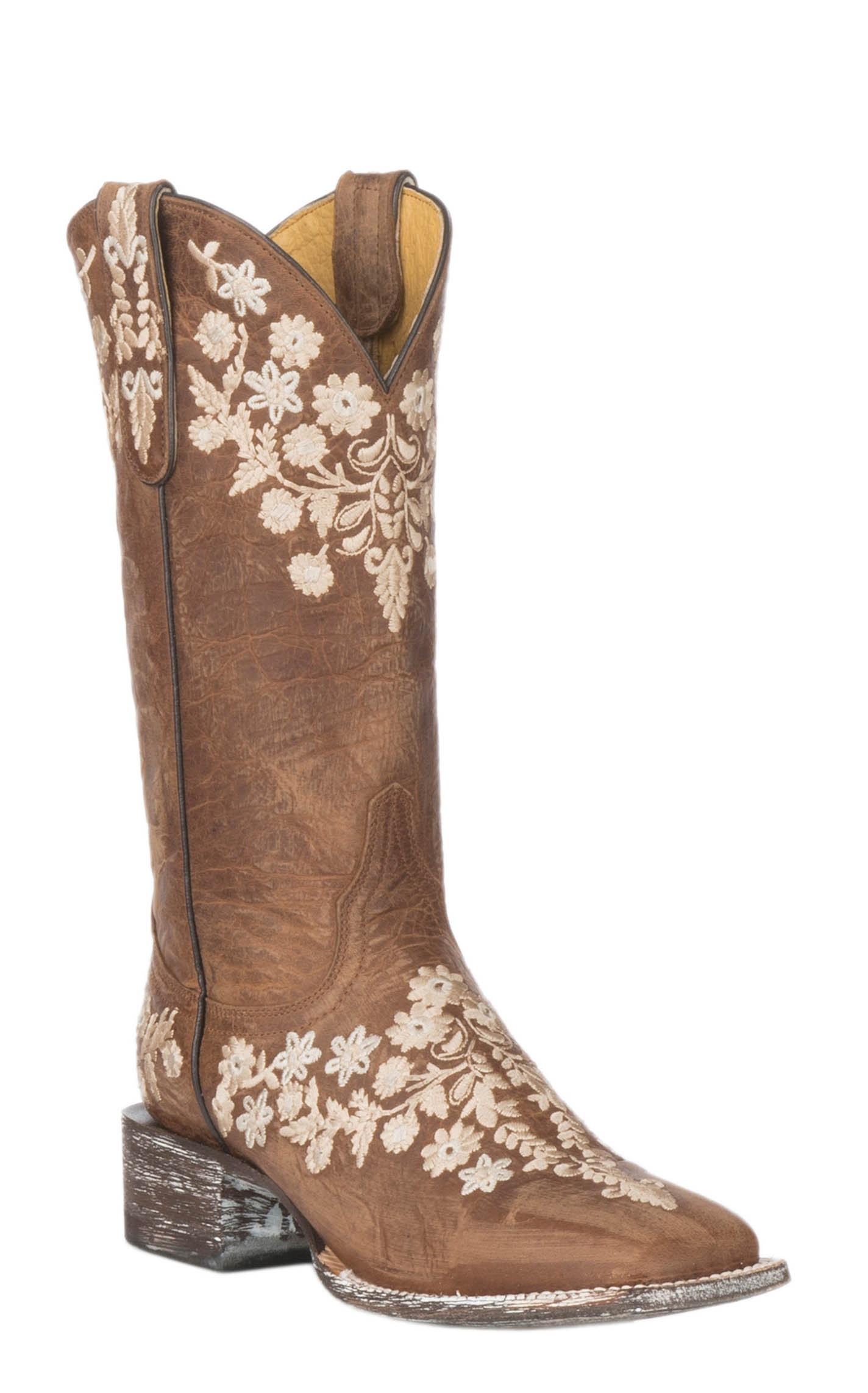 Cavender’s Women’s Chestnut Goatskin Embroidered Square Toe Cowboy Boots - Image 1