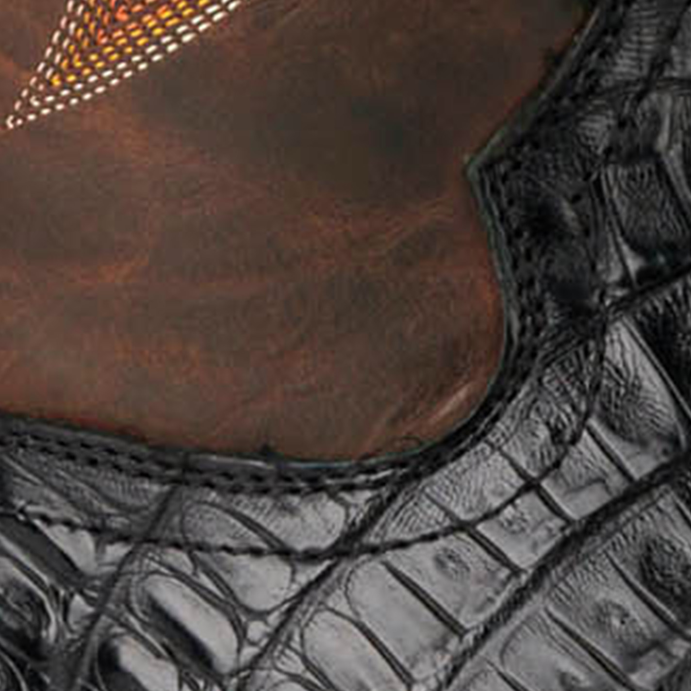 R. Watson Men's Black Caiman Tail and Tan Wide Square Toe Exotic Cowboy Boots - Image 1