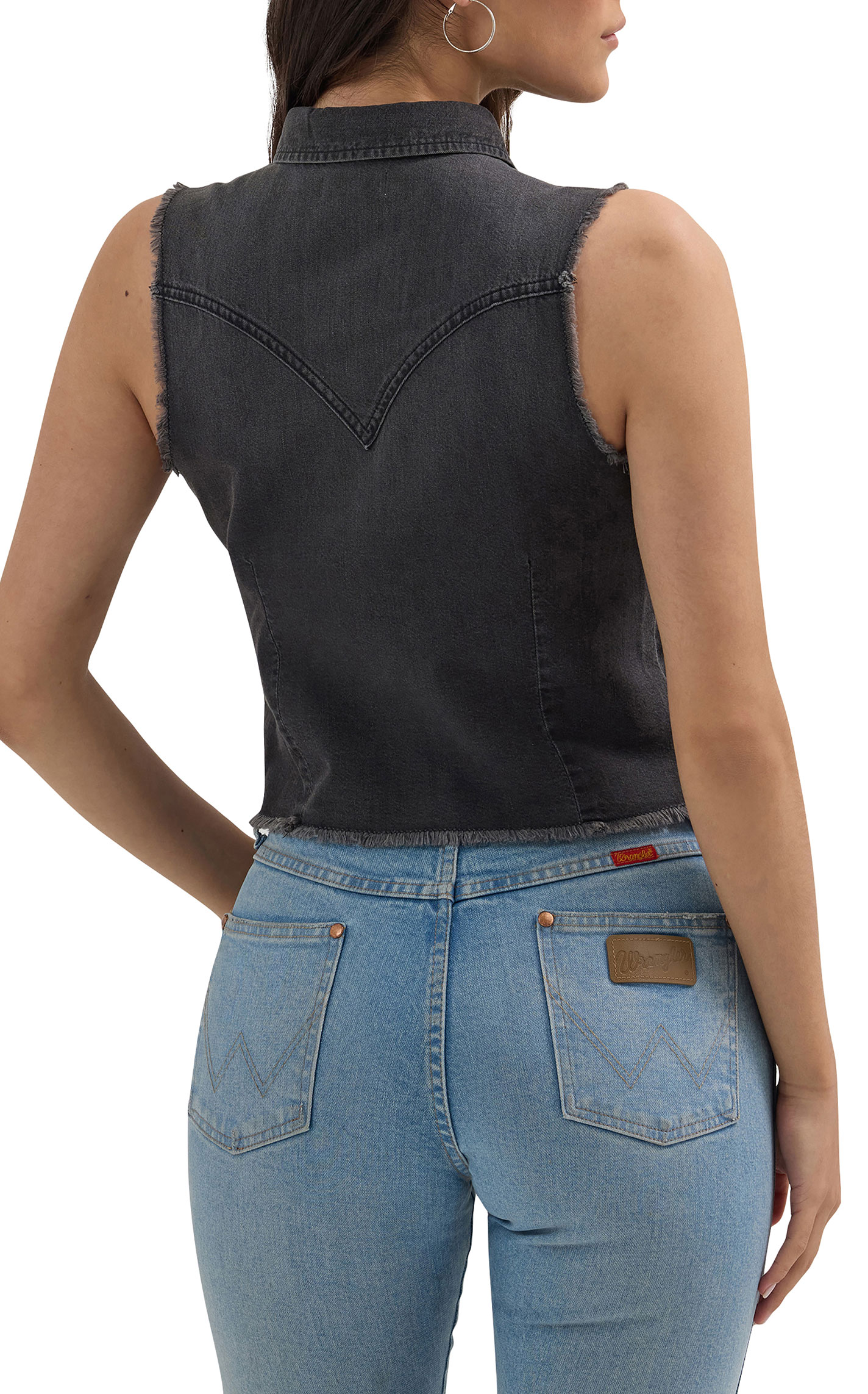 Wrangler Retro Women's Black Denim Frayed Sleeveless Top - Image 2