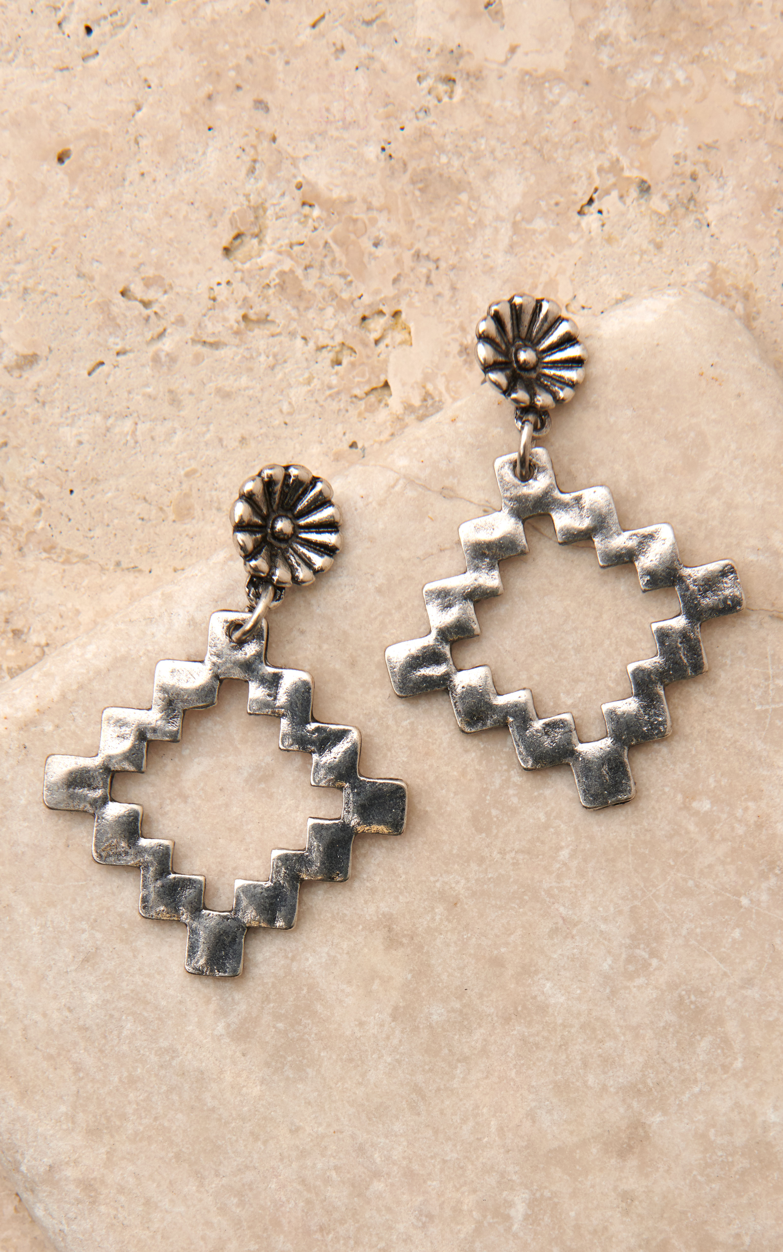 Silver Strike Silver Diamond Aztec Earrings - Image 1