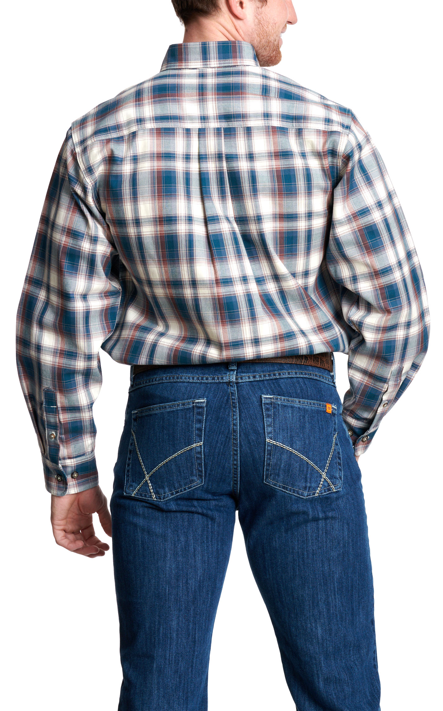 Forge Men's Aegean & Red Plaid FR Work Shirt - Image 2