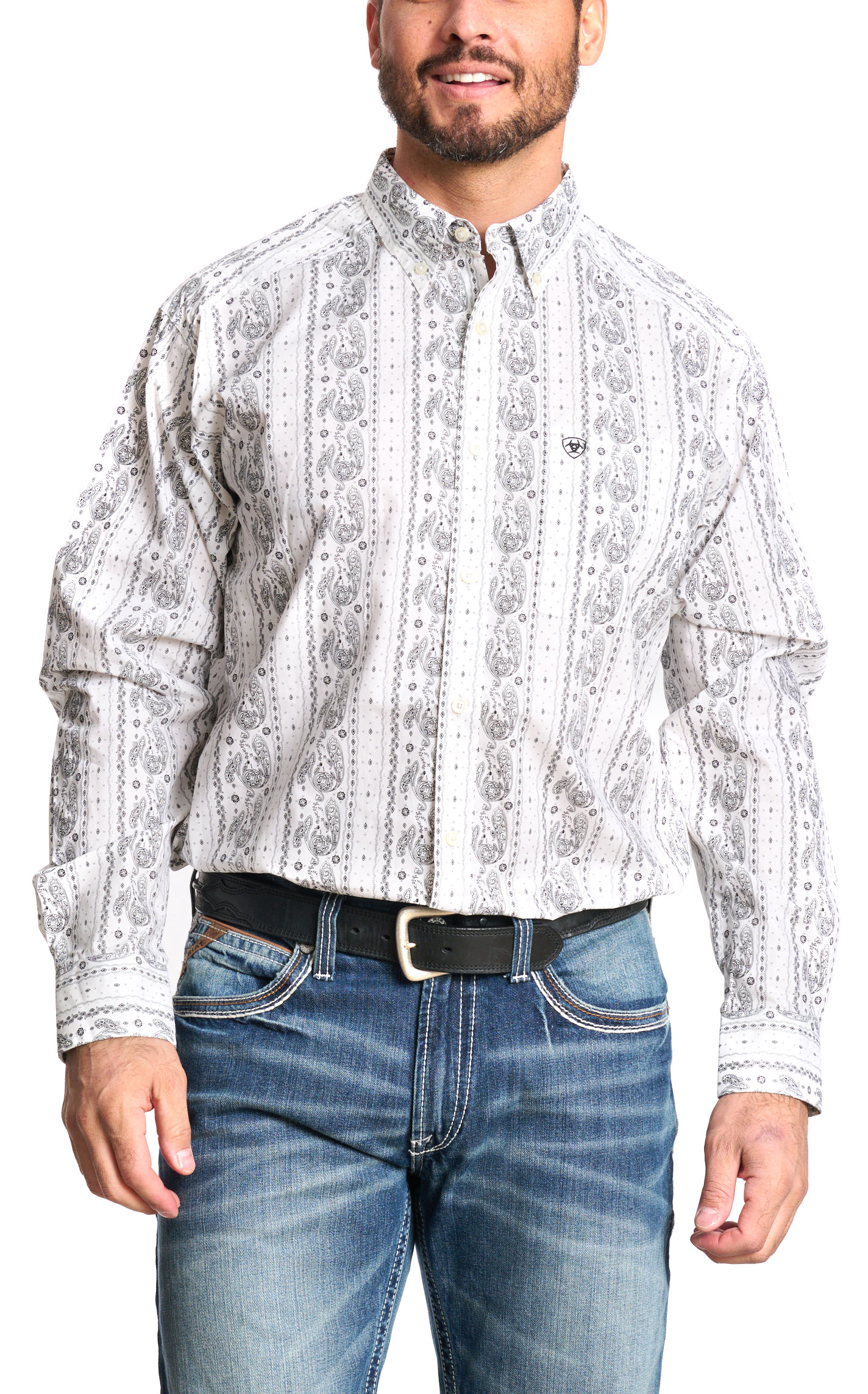 Ariat Men's Jared White & Black Paisley Western Shirt - Image 1