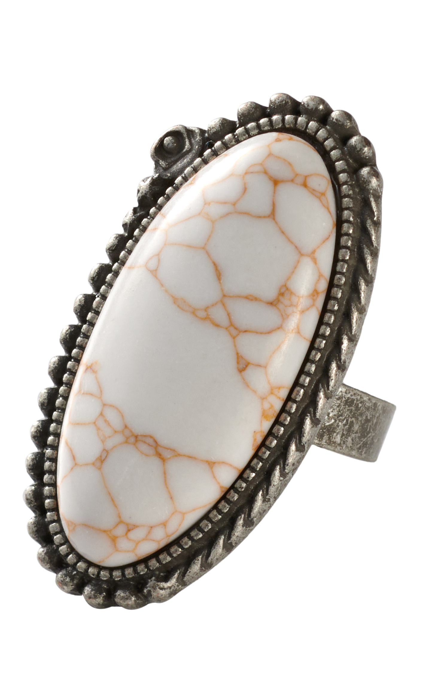 Rockin C Antique Silver & Large Oval Cream Stone Ring - Image 1